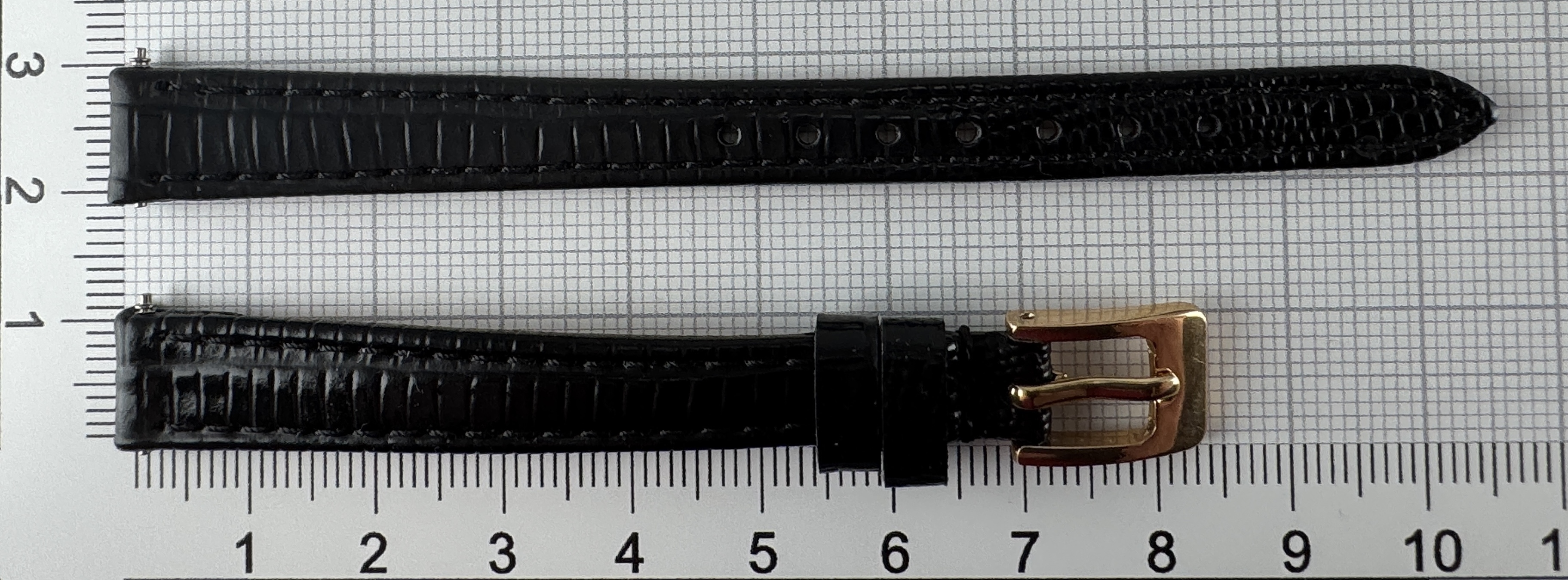 Uhrenarmband Leder 10mm schwarz gold Eidechsenstruktur