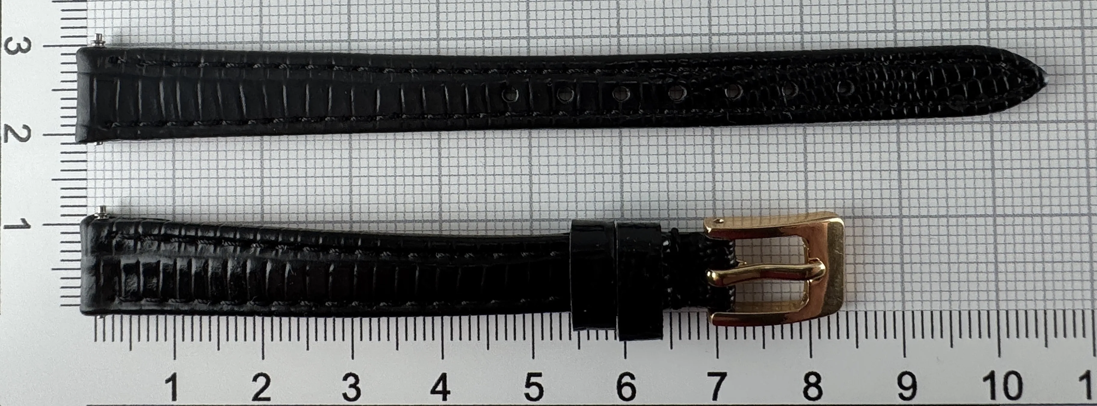 Uhrenarmband Leder 10mm schwarz gold Eidechsenstruktur Uhrenarmband Leder 10mm schwarz gold Eidechsenstruktur