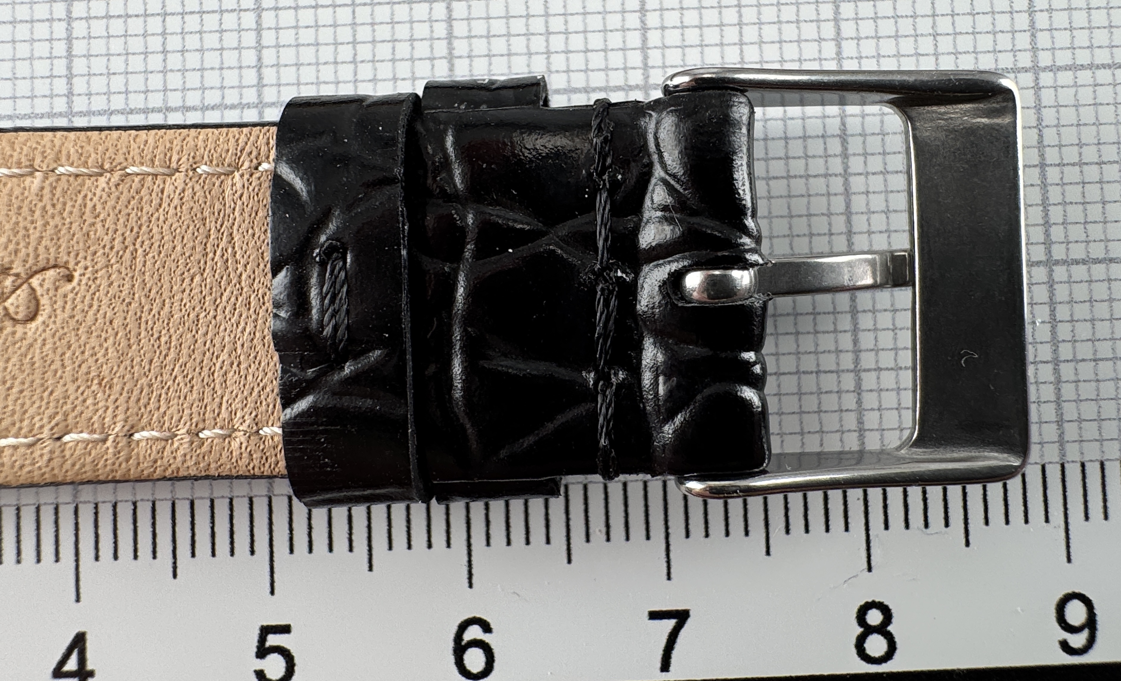 Uhrenarmband Leder 18mm schwarz - Kalbsleder mit Krokodilstruktur - 16mm Edelstahl