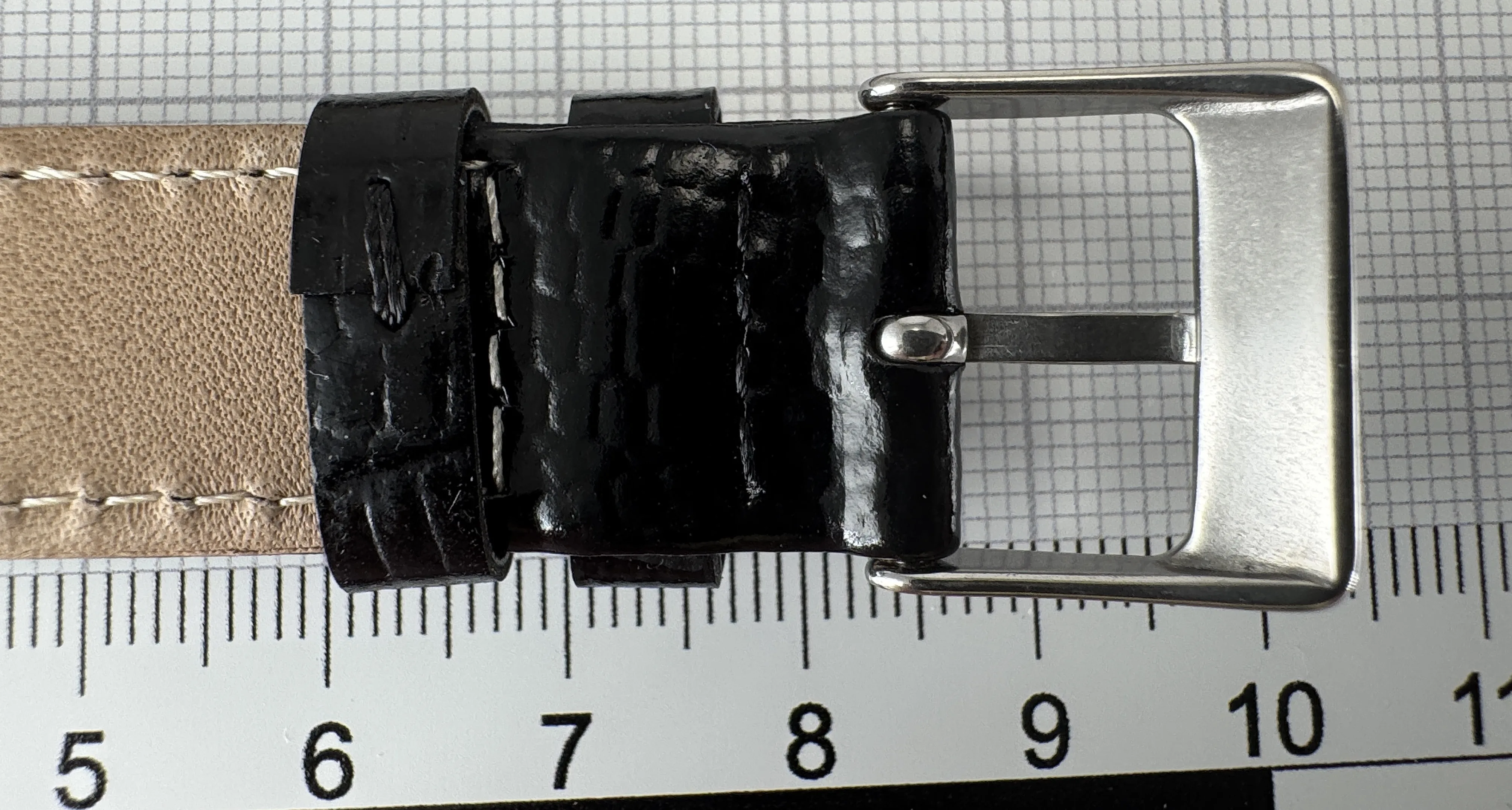 Uhrenarmband XL Leder 18mm schwarz - Kalbsleder mit Krokodilstruktur - 16mm Edelstahl