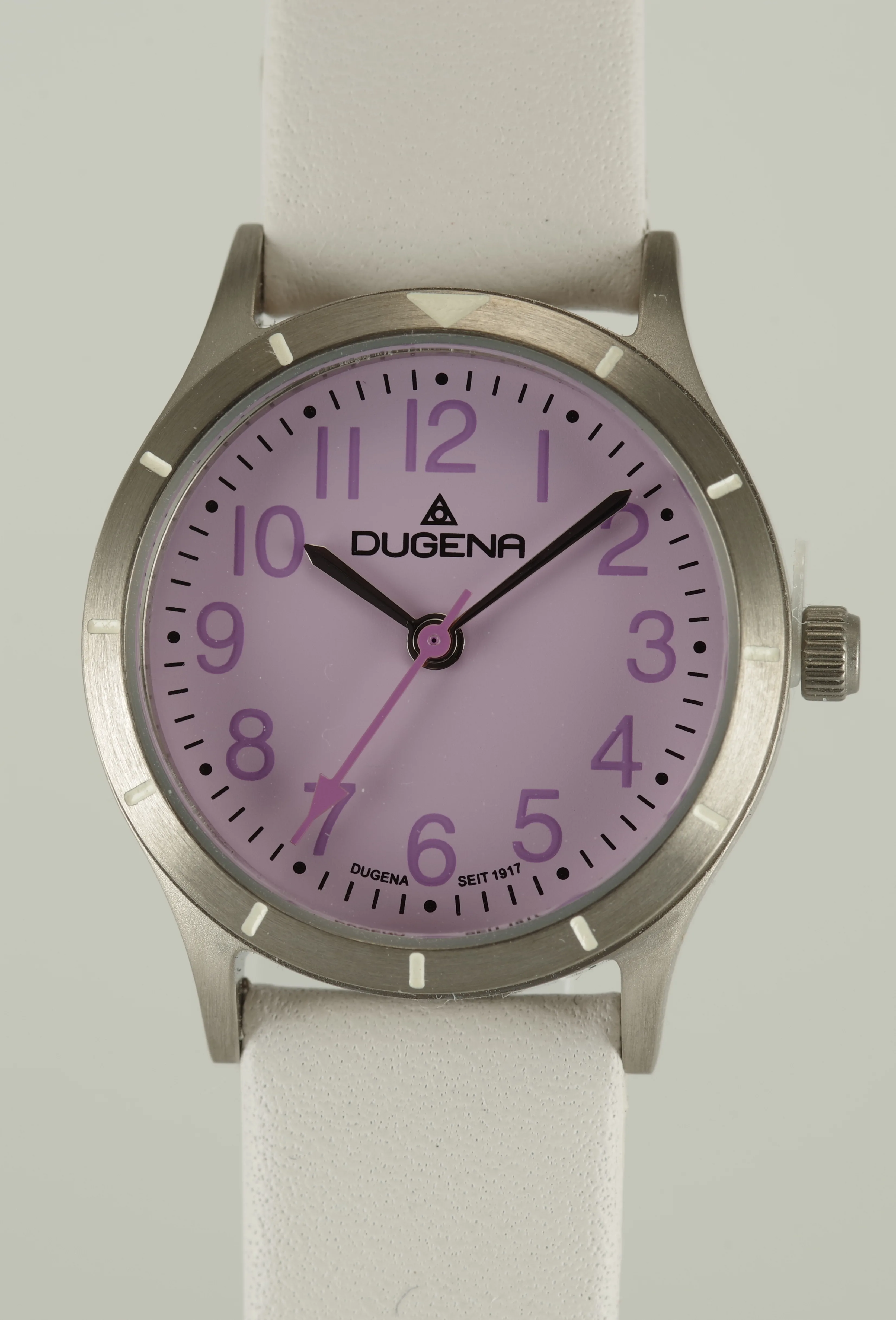 Feminine Dugena Armbanduhr Quartz Titan Mineralglas Kalbsleder Lila Weiss Feminine Dugena Armbanduhr Quartz Titan Mineralglas Kalbsleder Lila Weiss