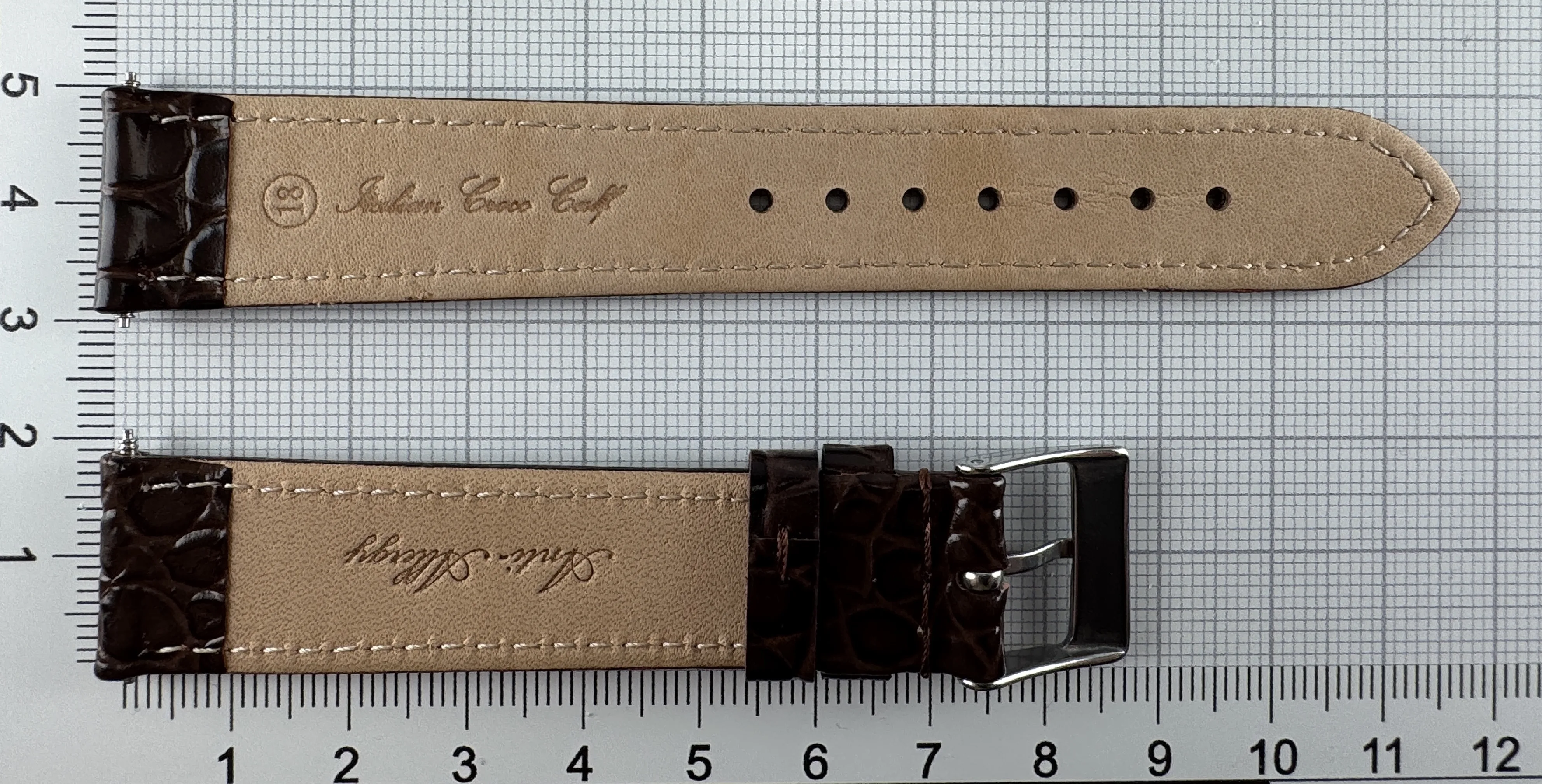 Uhrenarmband Leder 18mm braun - Kalbsleder mit Krokodilstruktur - 16mm Edelstahl Uhrenarmband Leder 18mm braun - Kalbsleder mit Krokodilstruktur - 16mm Edelstahl
