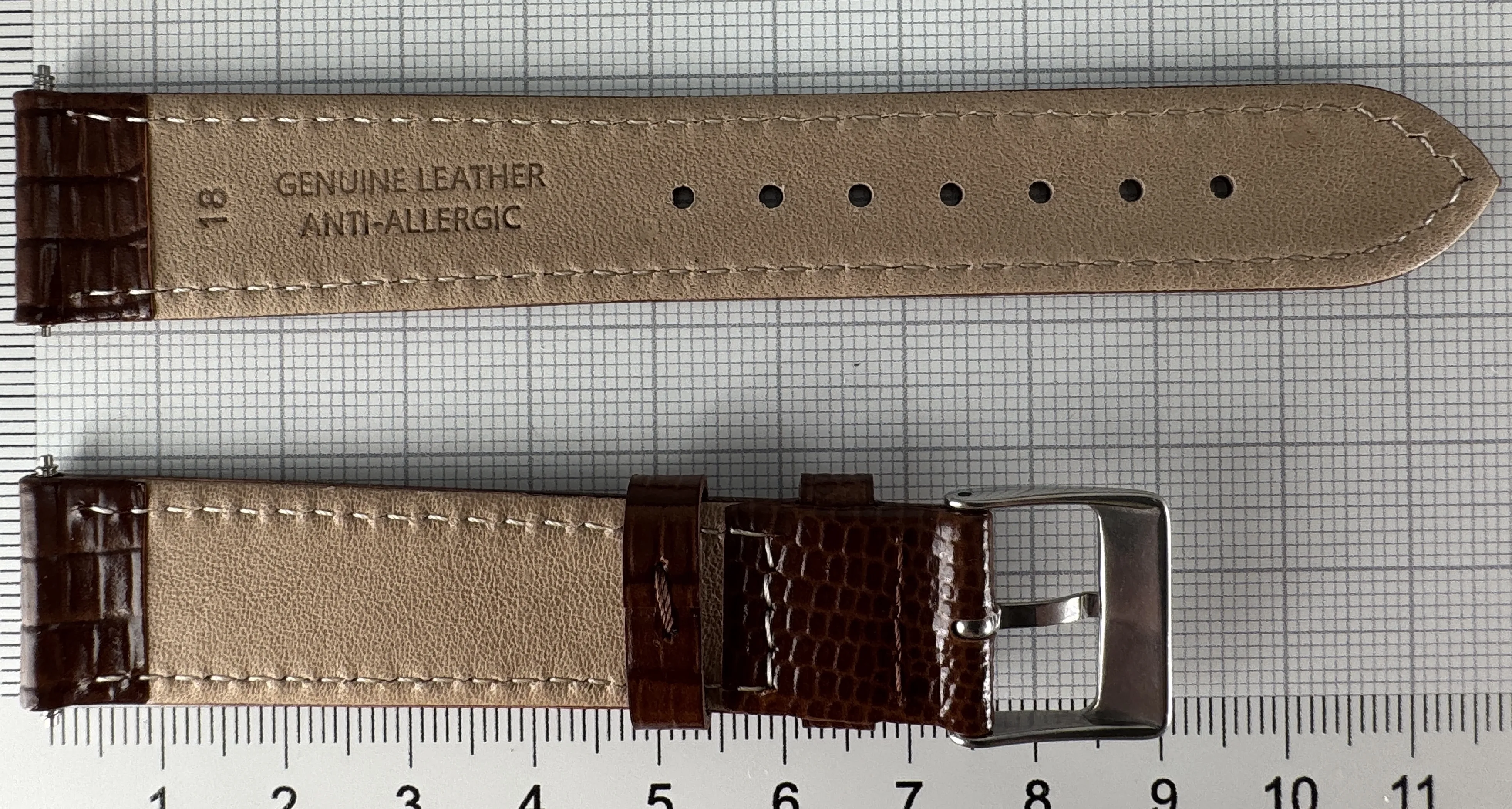 Uhrenarmband Leder 18mm braun - Kalbsleder mit Eidechsenstruktur - 16mm Edelstahl