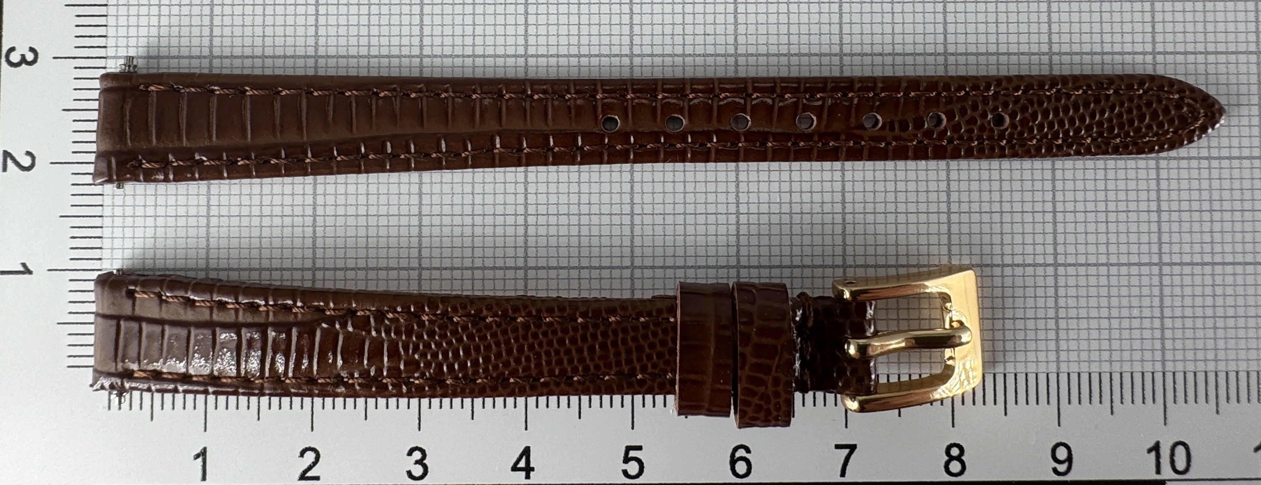 Uhrenarmband Leder 10mm braun gold Eidechsenstruktur Uhrenarmband Leder 10mm braun gold Eidechsenstruktur