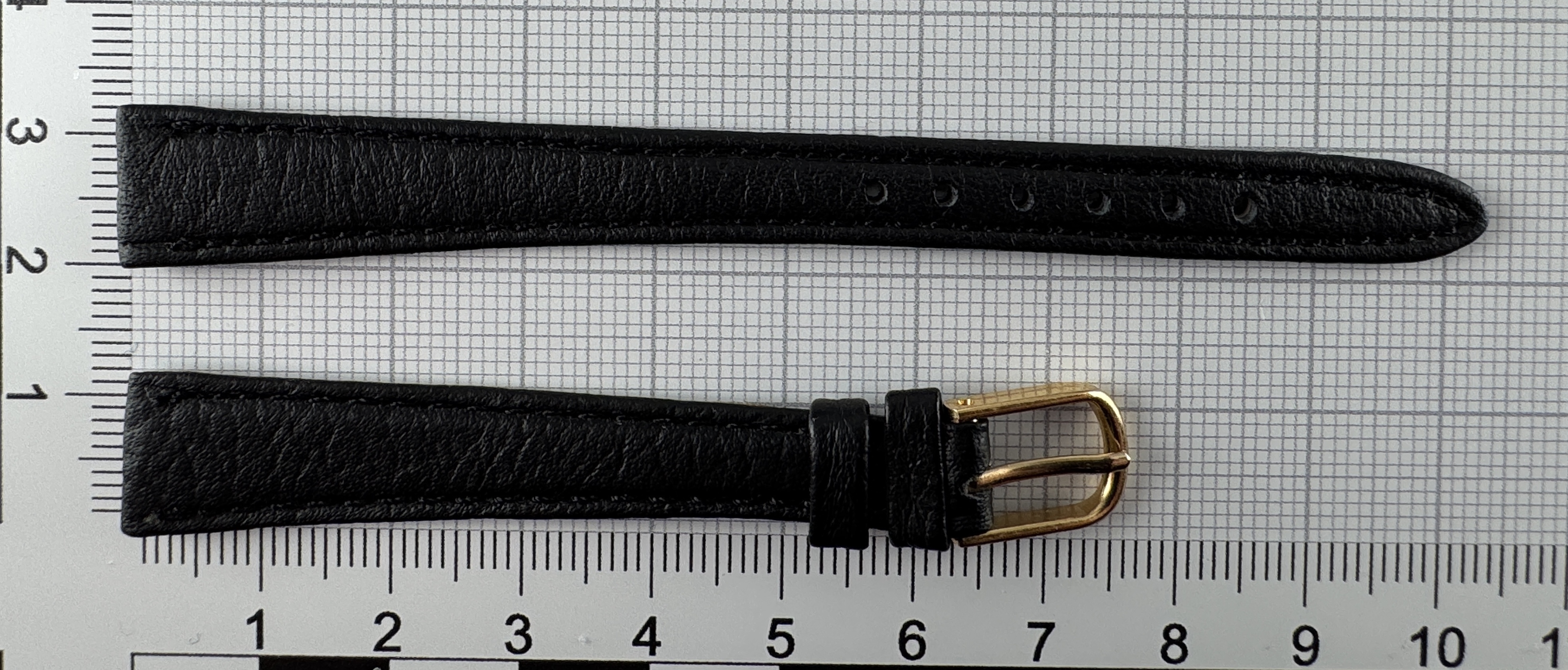 Vintage Uhrenarmband 12 mm Echtleder, Schwarz, genäht