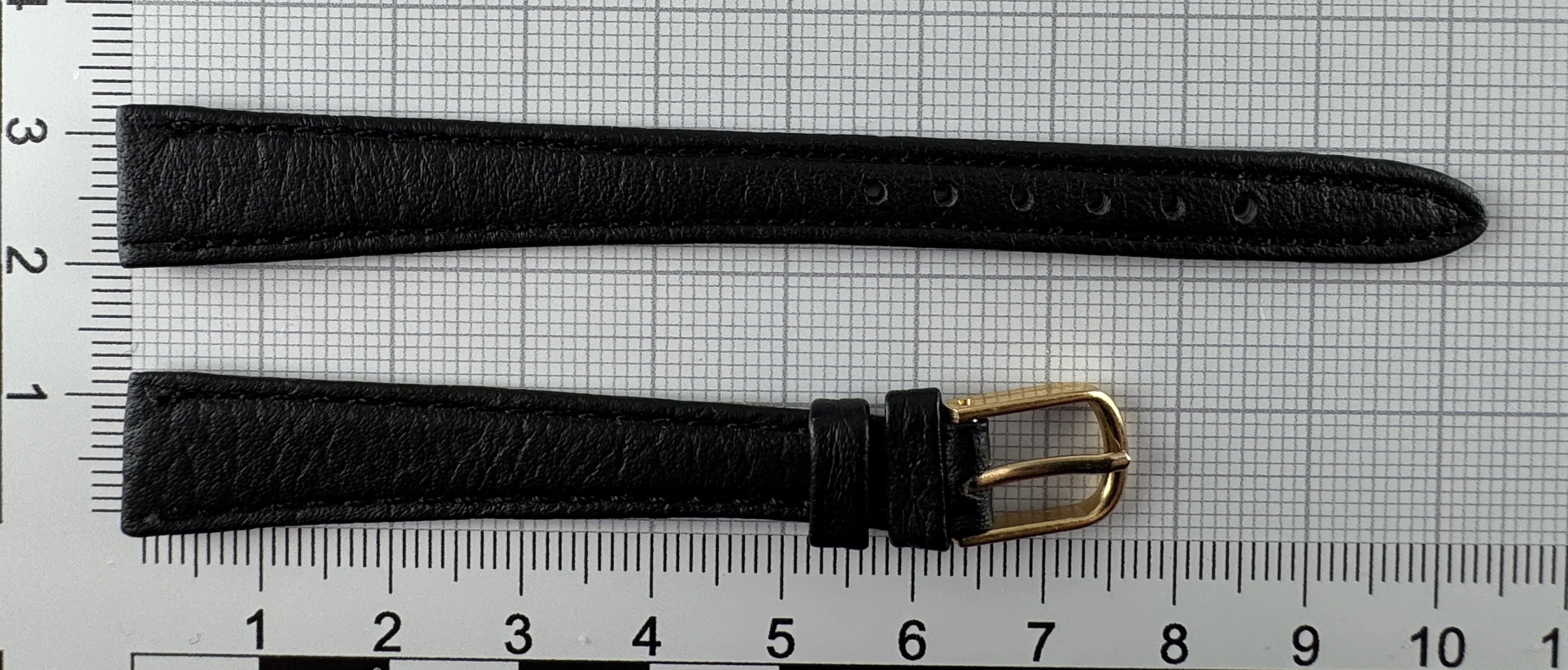 Vintage Uhrenarmband 12mm Echtleder schwarz Naht 8mm goldfarben Vintage Uhrenarmband 12mm Echtleder schwarz Naht 8mm goldfarben