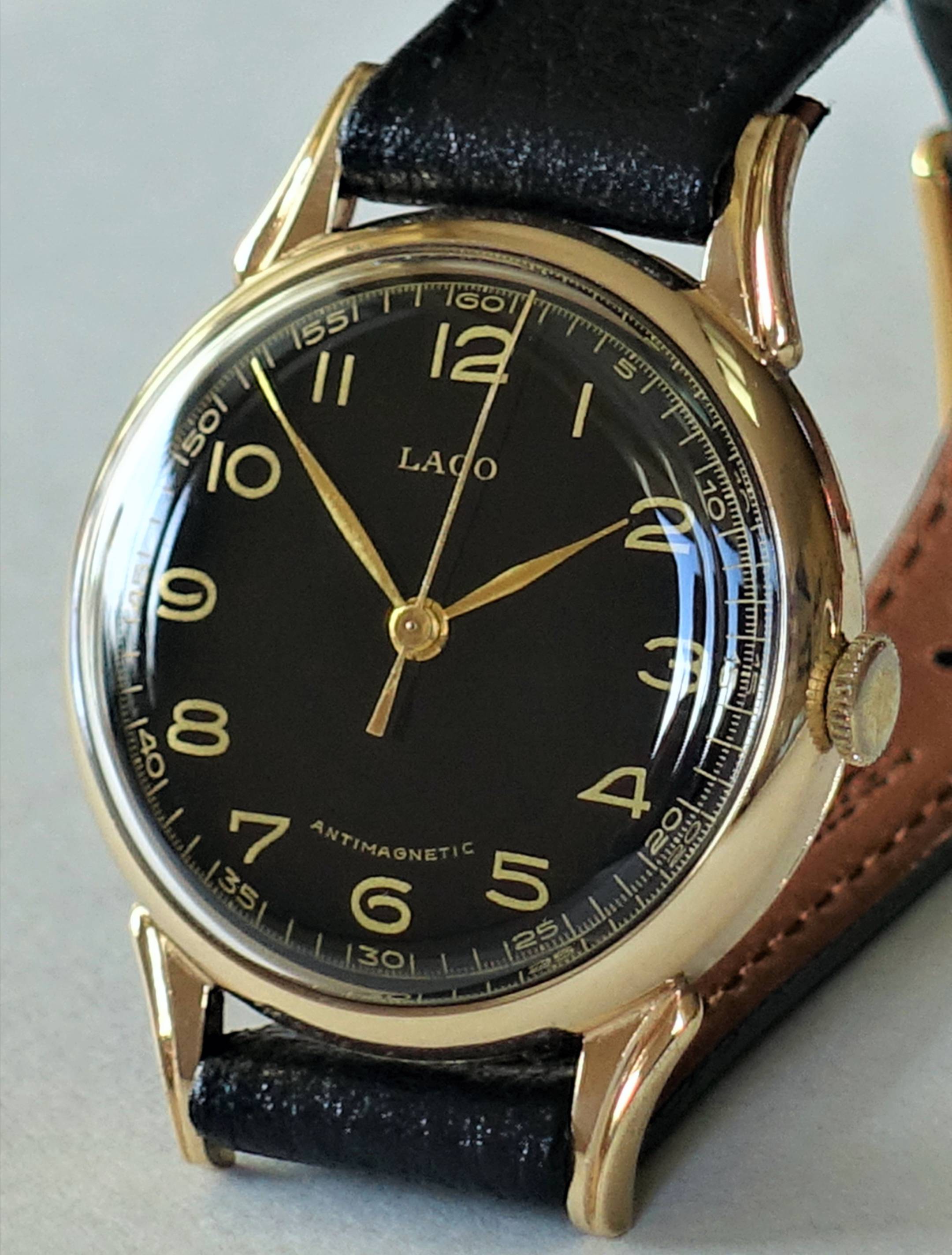 Edle Vintage Laco Armbanduhr mit Durowe 422 Werk – Klassischer Stil in Schwarz und Gold