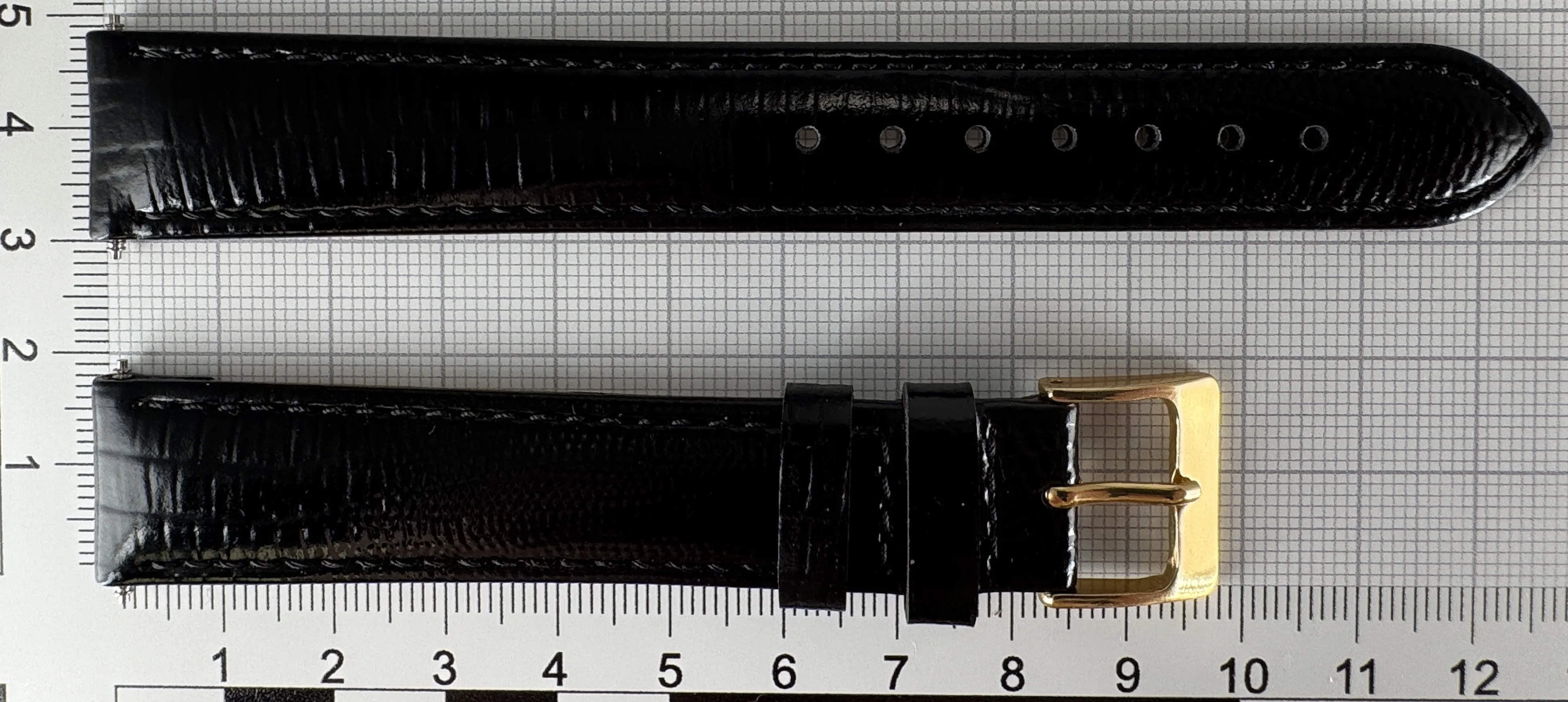 Uhrenarmband XL Leder 18mm schwarz - Kalbsleder mit Krokodilstruktur - 16mm vergoldet
