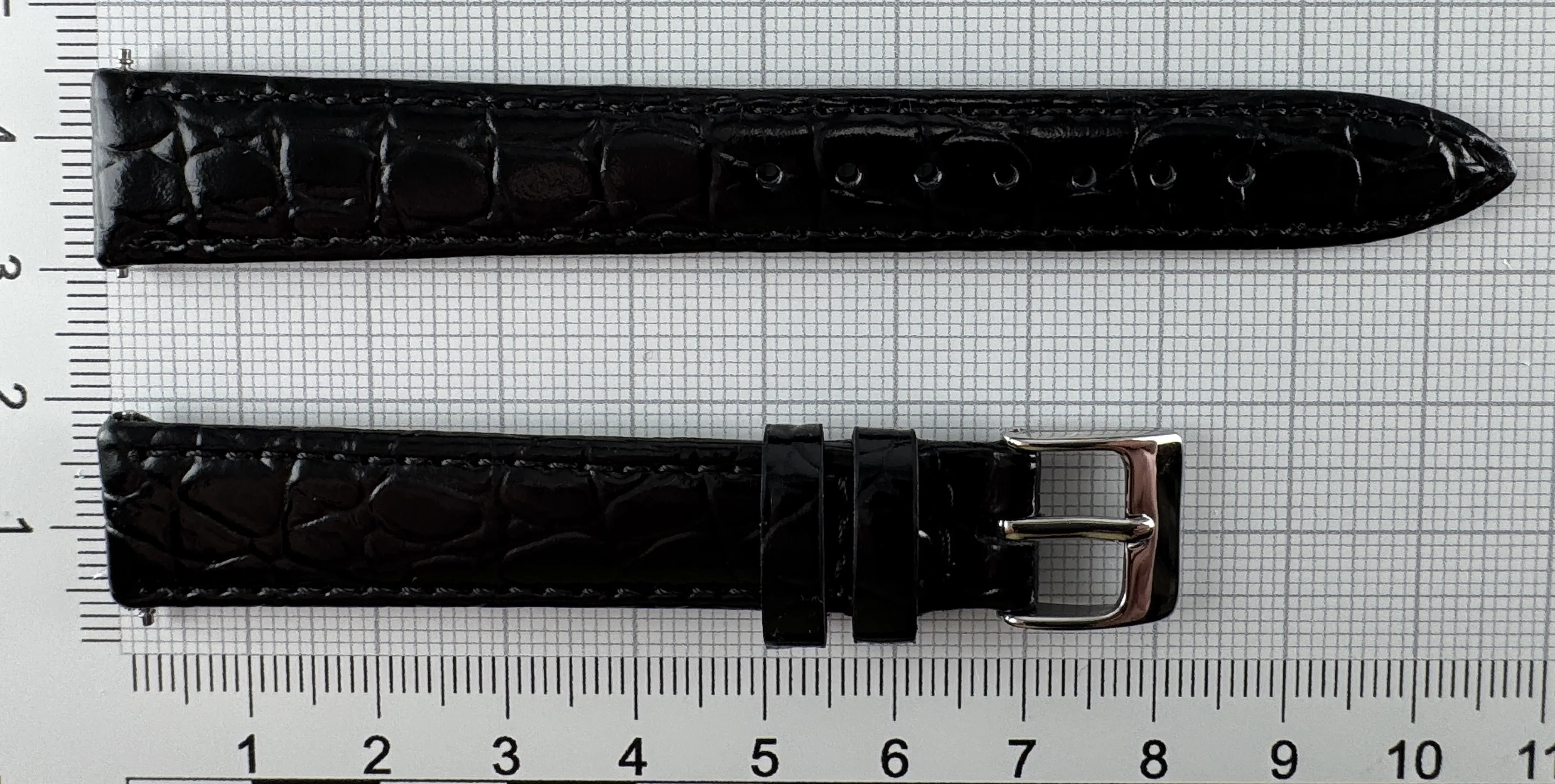 Uhrenarmband Leder 14mm schwarz - Kalbsleder mit Krokodilstruktur - 12mm Edelstahl