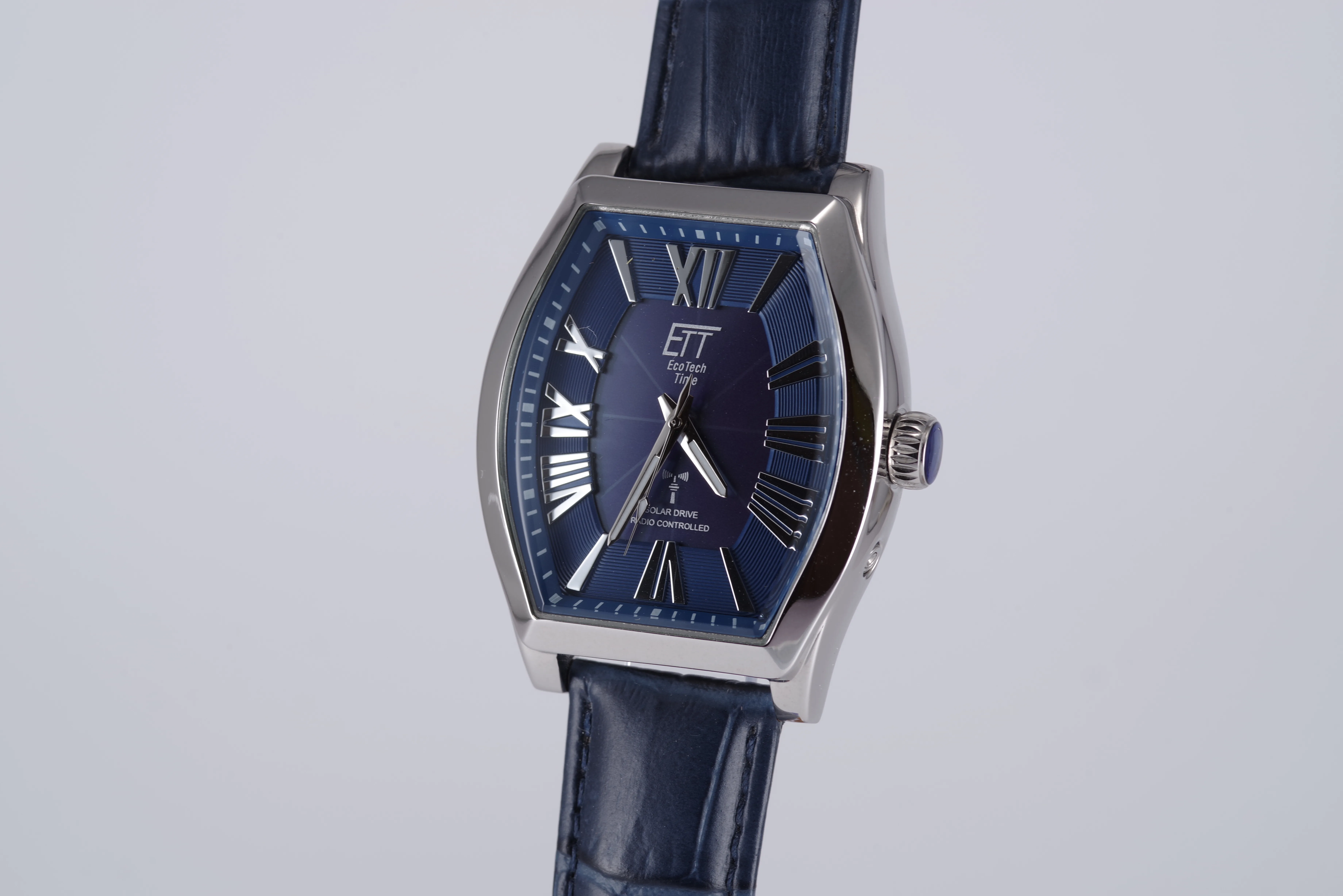 ETT Herren-Armbanduhr Funk Solar Quarz blaues Ziffernblatt silberfarbenes Gehäuse blaues Armband ETT Herren-Armbanduhr Funk Solar Quarz blaues Ziffernblatt silberfarbenes Gehäuse blaues Armband