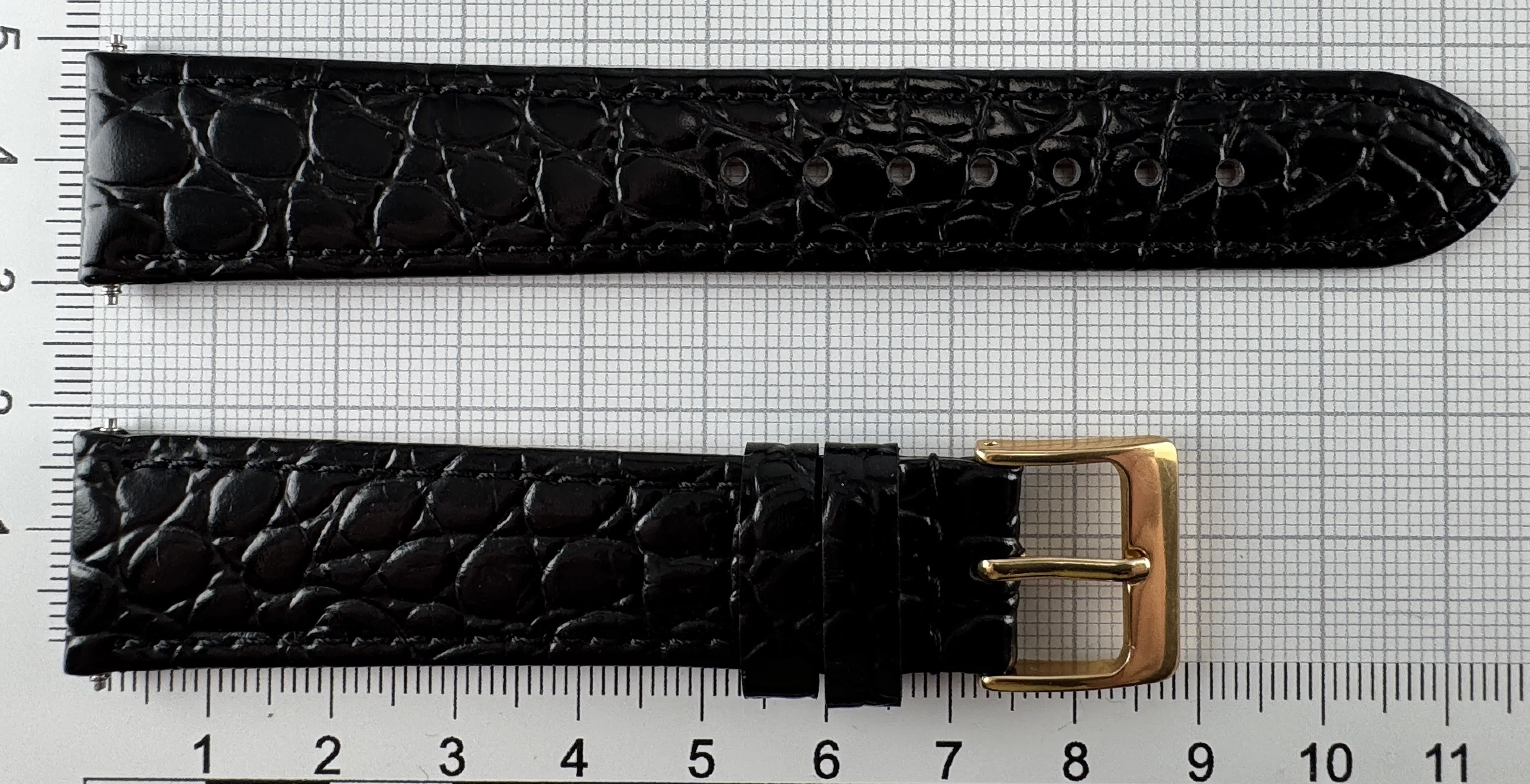 Uhrenarmband Leder 18mm schwarz - Kalbsleder mit Krokodilstruktur - 16mm vergoldet Uhrenarmband Leder 18mm schwarz - Kalbsleder mit Krokodilstruktur - 16mm vergoldet