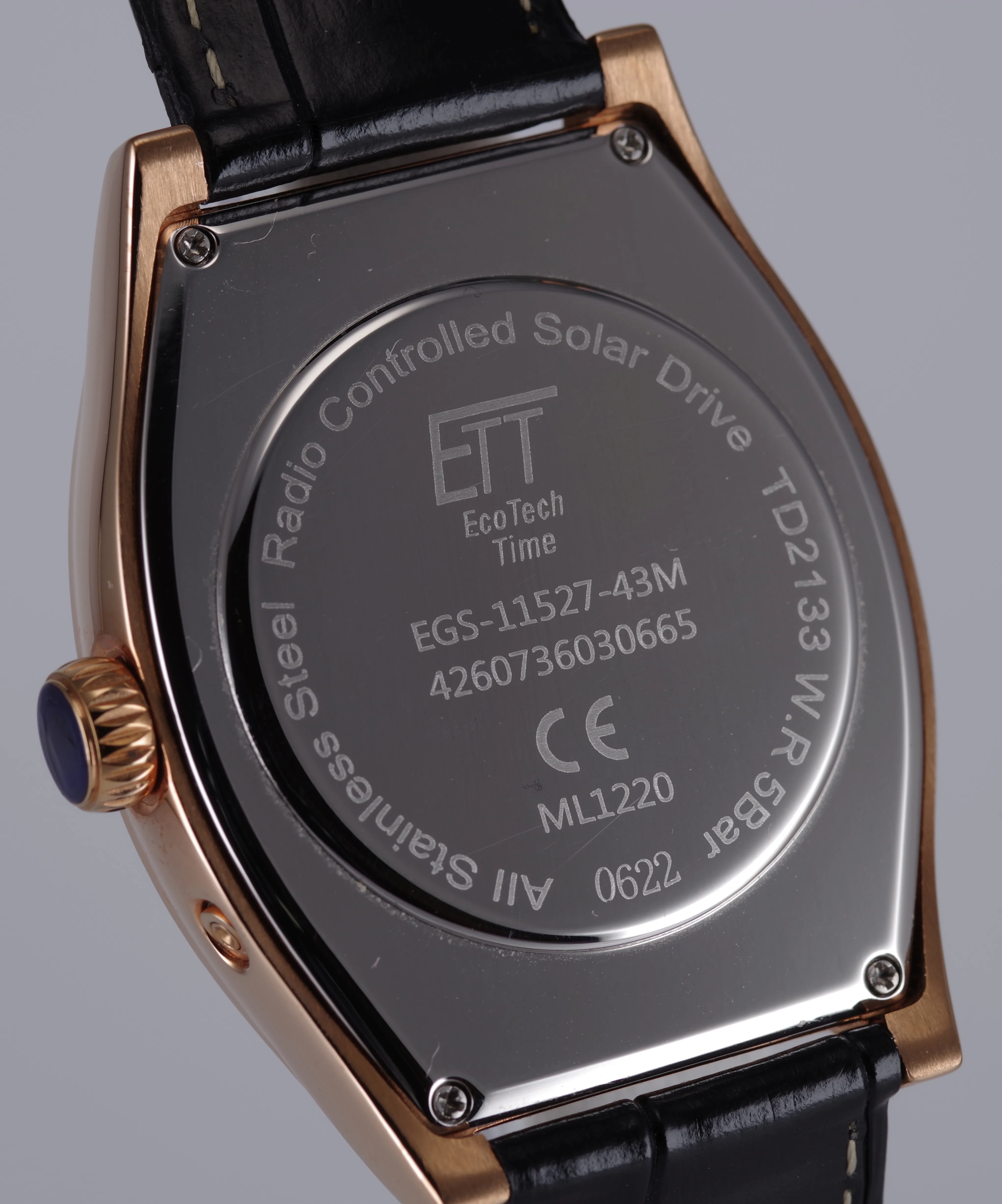 ETT Herren-Armbanduhr Funk Solar Quarz goldfarbenes Gehäuse schwarzes Armband ETT Herren-Armbanduhr Funk Solar Quarz goldfarbenes Gehäuse schwarzes Armband
