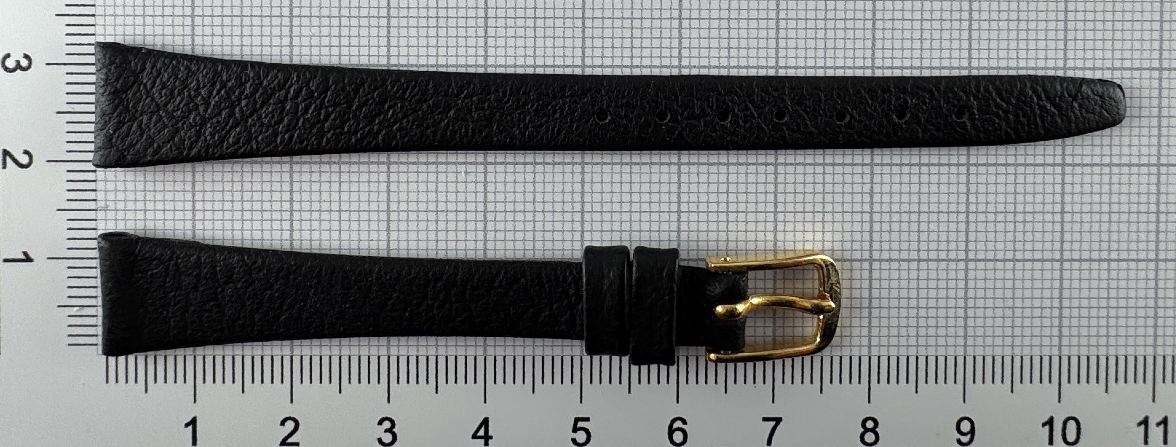 Vintage Uhrenarmband 12 mm Echtleder, Schwarz, glatt