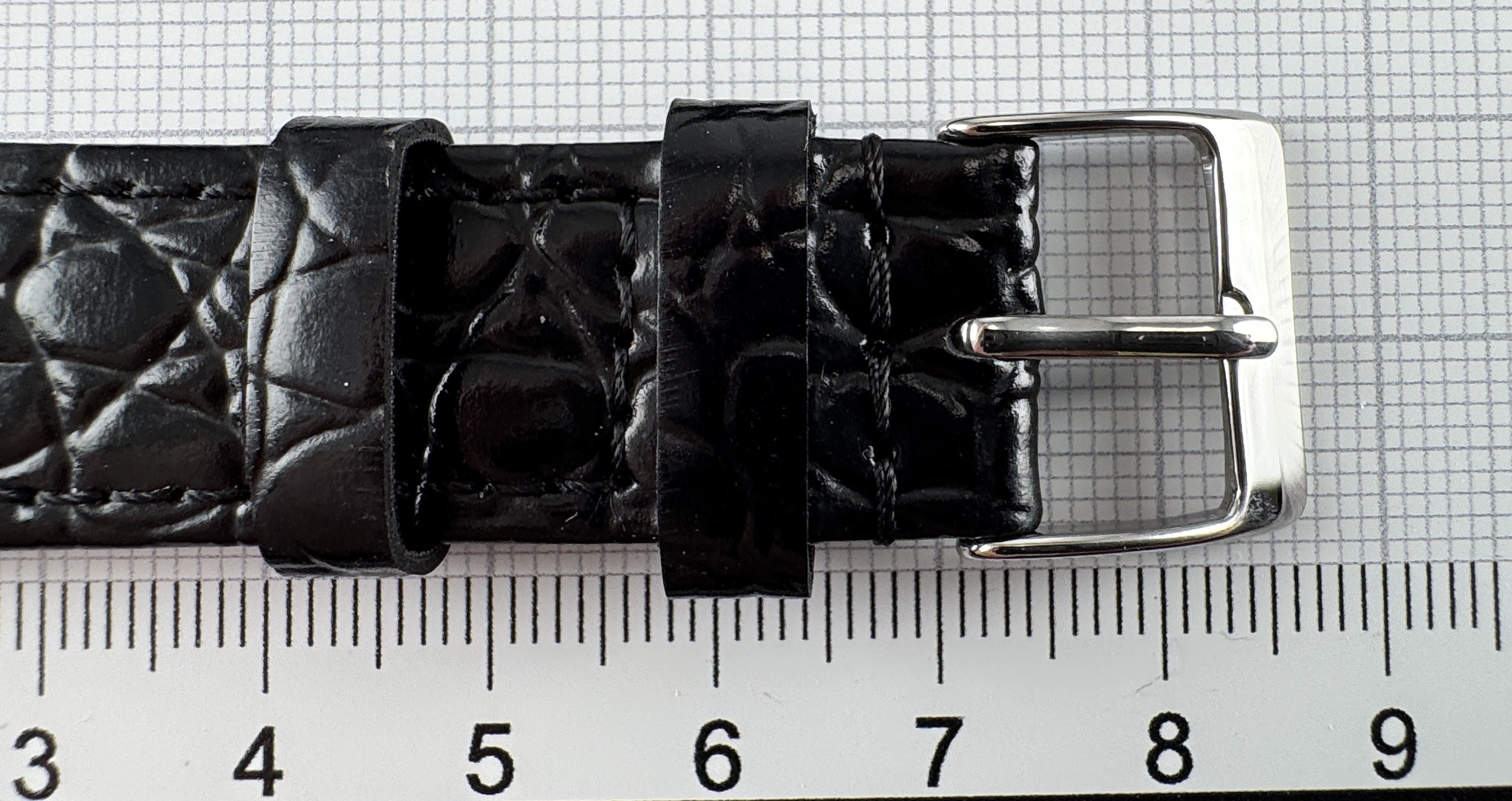 Uhrenarmband Leder 18mm schwarz - Kalbsleder mit Krokodilstruktur - 16mm Edelstahl