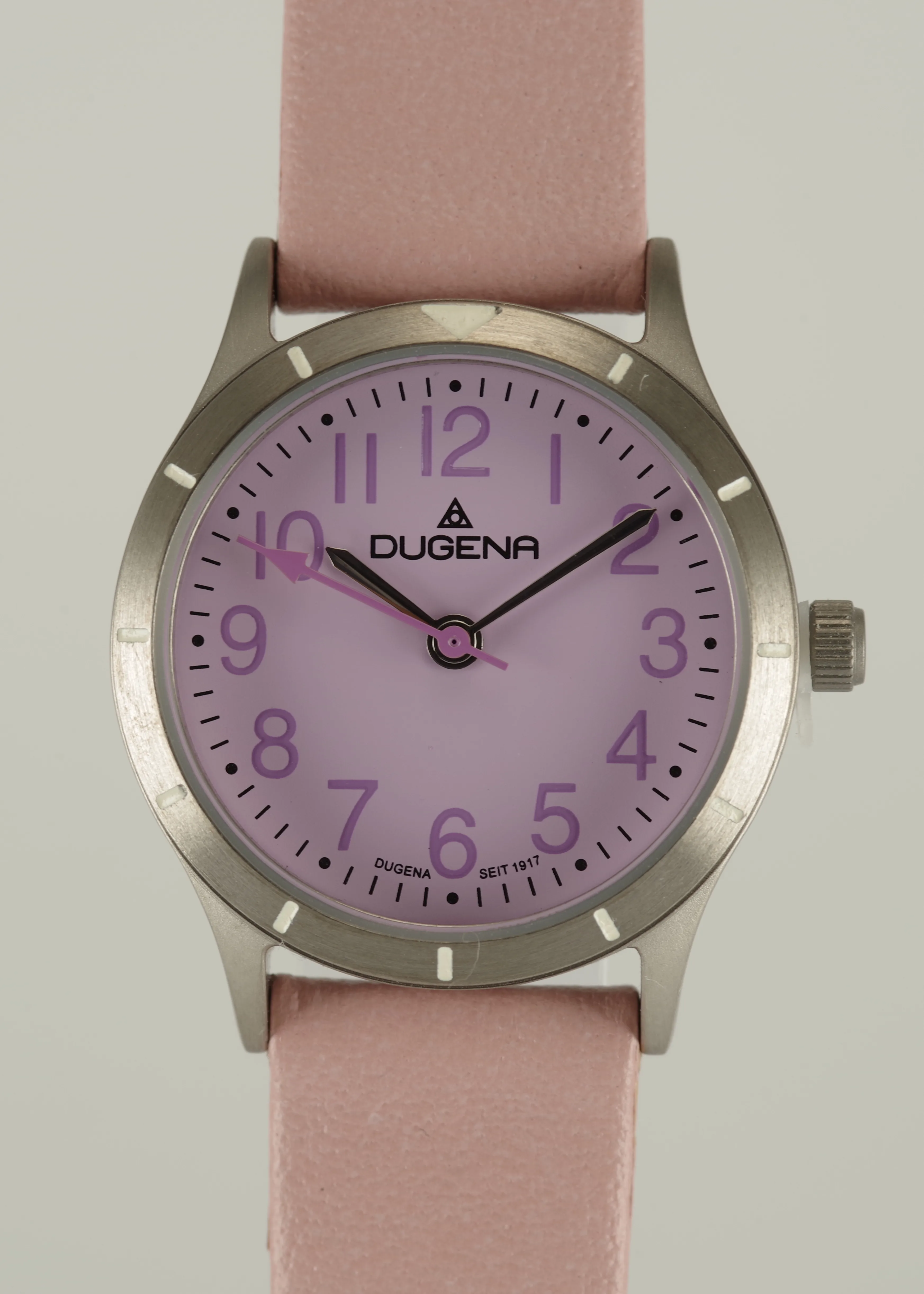 Feminine Dugena Armbanduhr Quartz Titan Mineralglas Kalbsleder Lila Rosa