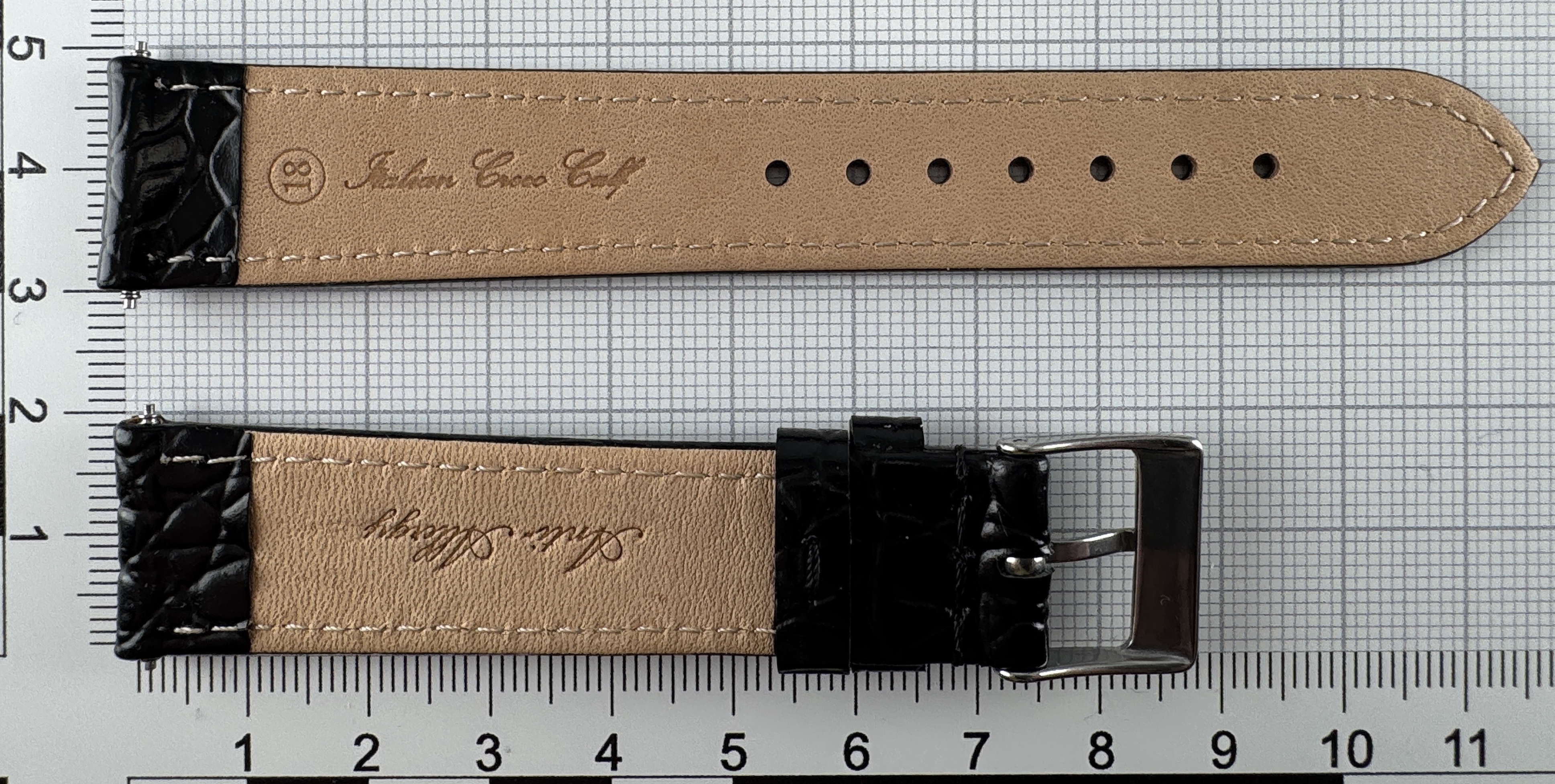 Uhrenarmband Leder 18mm schwarz - Kalbsleder mit Krokodilstruktur - 16mm Edelstahl