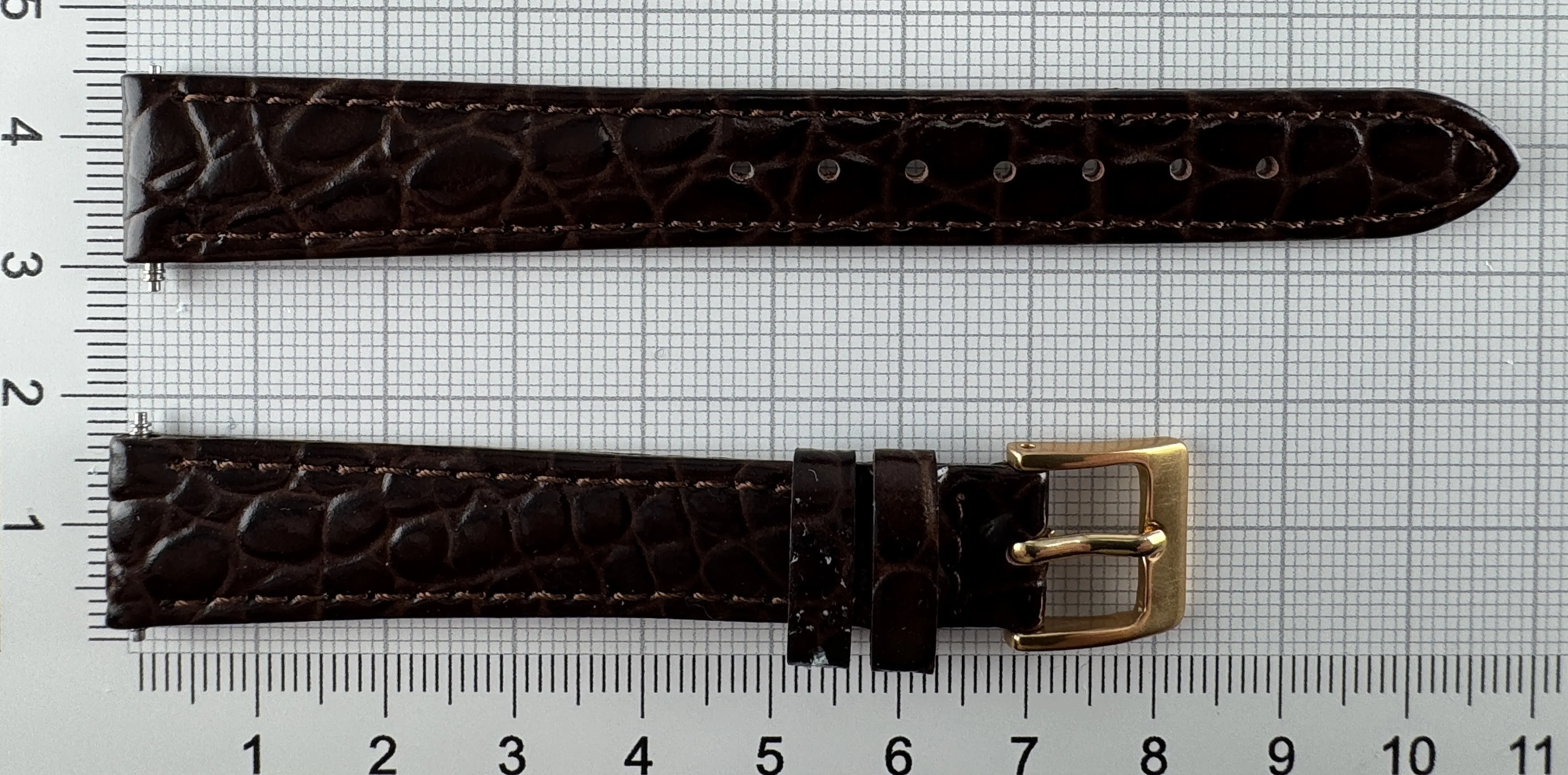 Uhrenarmband Leder 14mm braun - Kalbsleder mit Krokodilstruktur - 12mm vergoldet