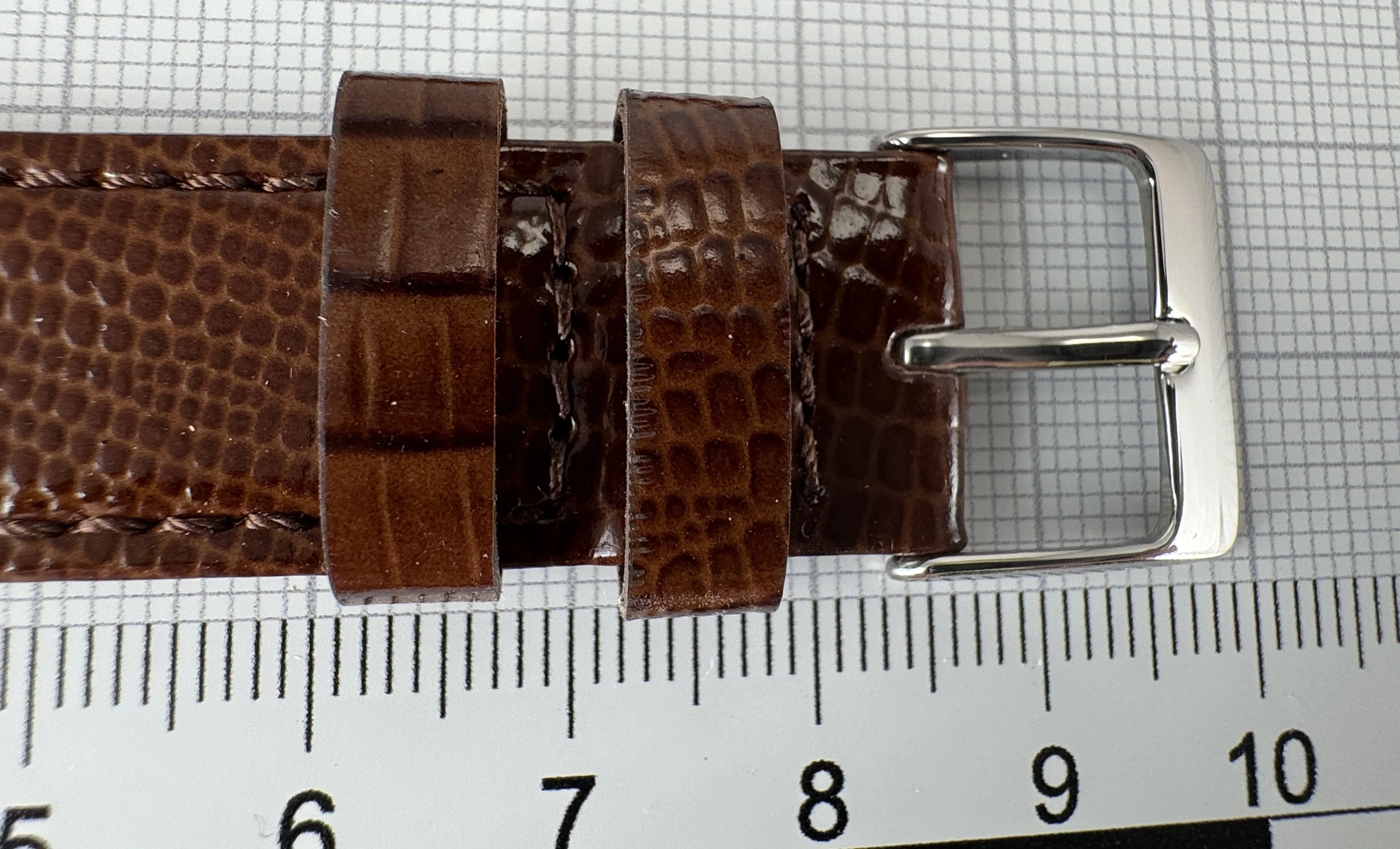 Uhrenarmband XL Leder 18mm braun - Kalbsleder mit Krokodilstruktur - 16mm Edelstahl