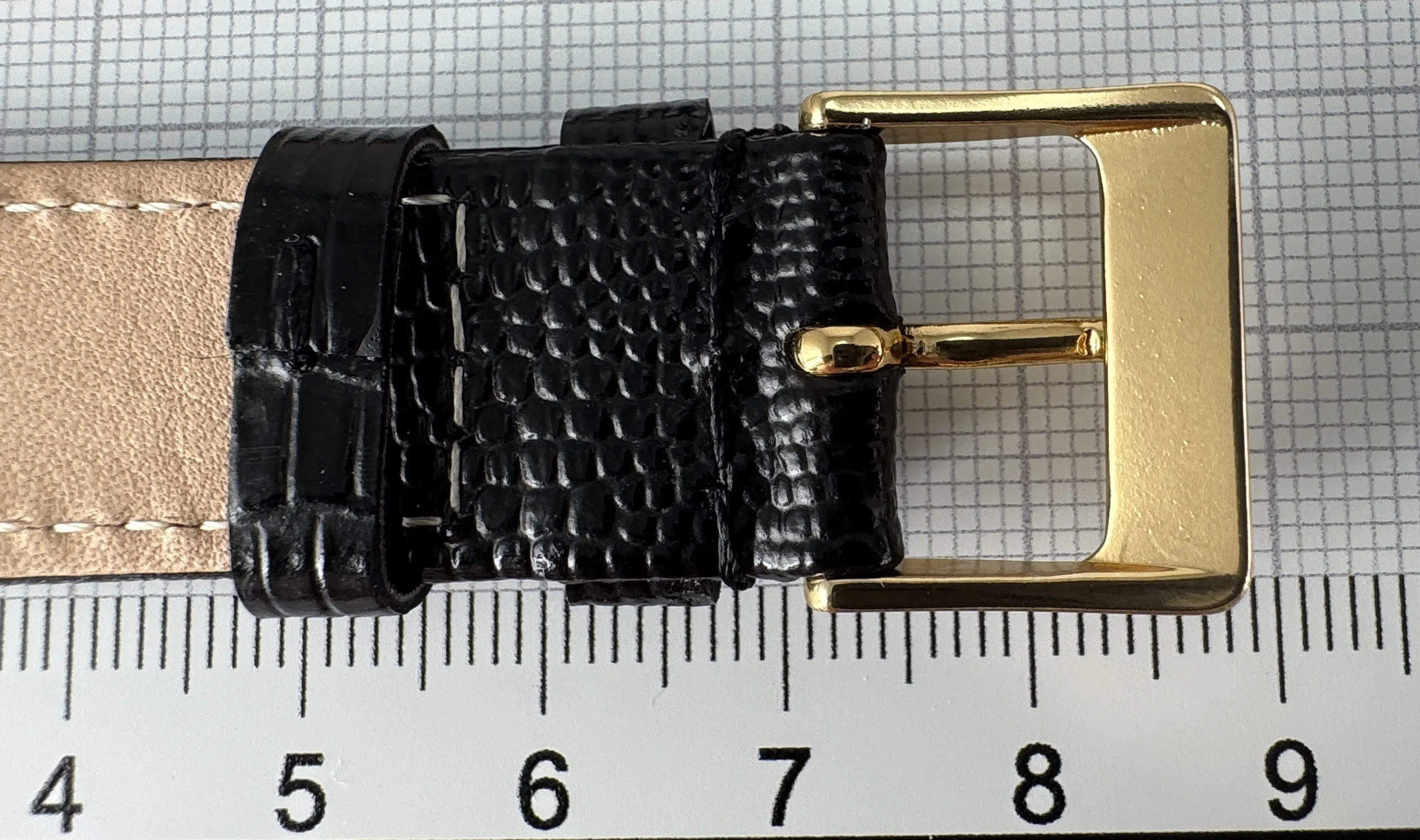 Uhrenarmband Leder 18mm schwarz - Kalbsleder mit Eidechsenstruktur - 16mm vergoldet