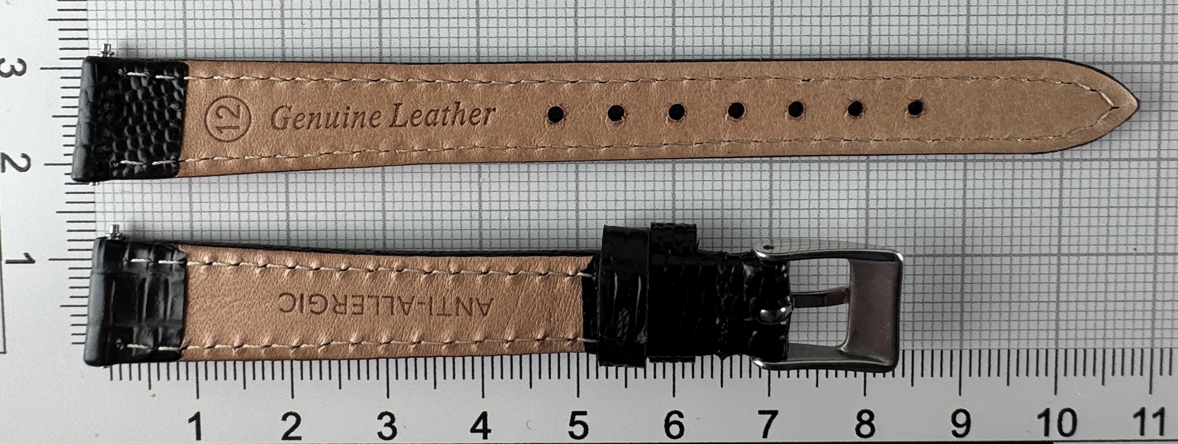 Uhrenarmband Leder 12mm schwarz silber Eidechsenstruktur