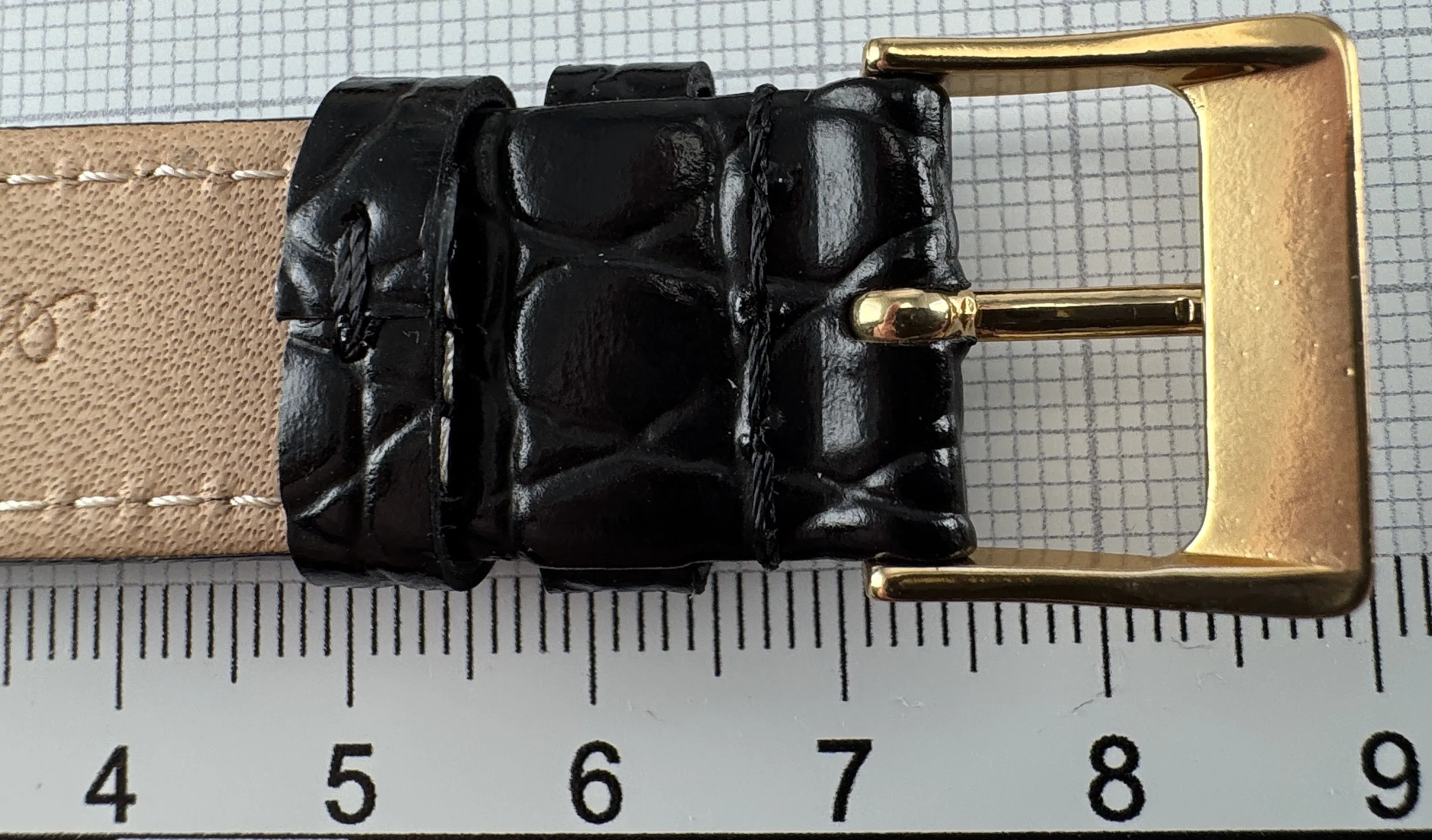 Uhrenarmband Leder 18mm schwarz - Kalbsleder mit Krokodilstruktur - 16mm vergoldet