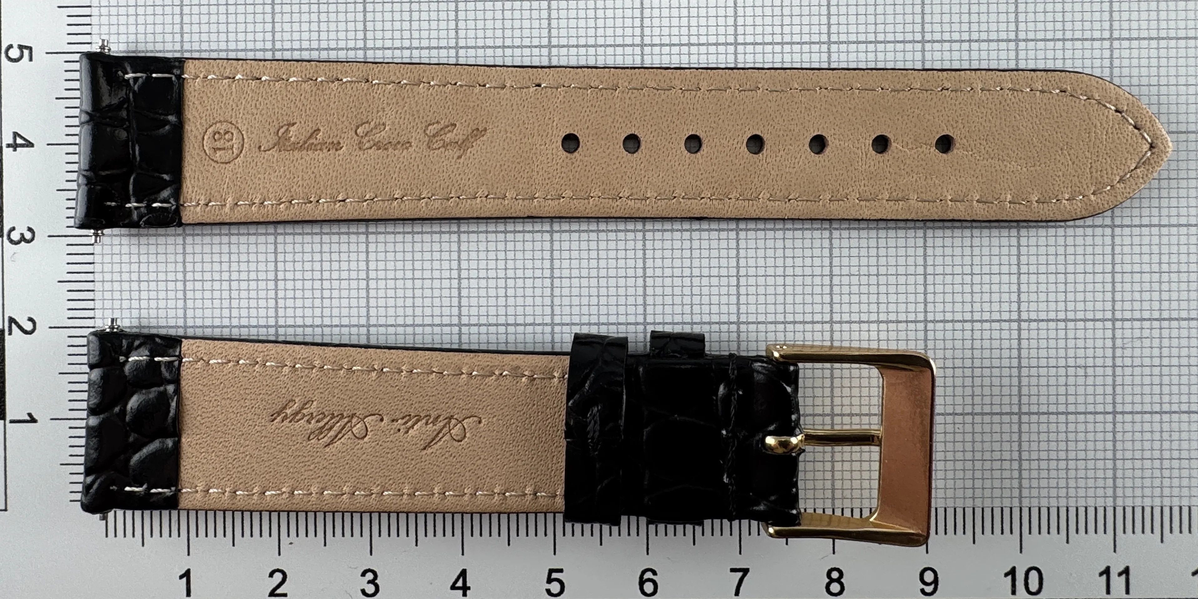 Uhrenarmband Leder 18mm schwarz - Kalbsleder mit Krokodilstruktur - 16mm vergoldet Uhrenarmband Leder 18mm schwarz - Kalbsleder mit Krokodilstruktur - 16mm vergoldet