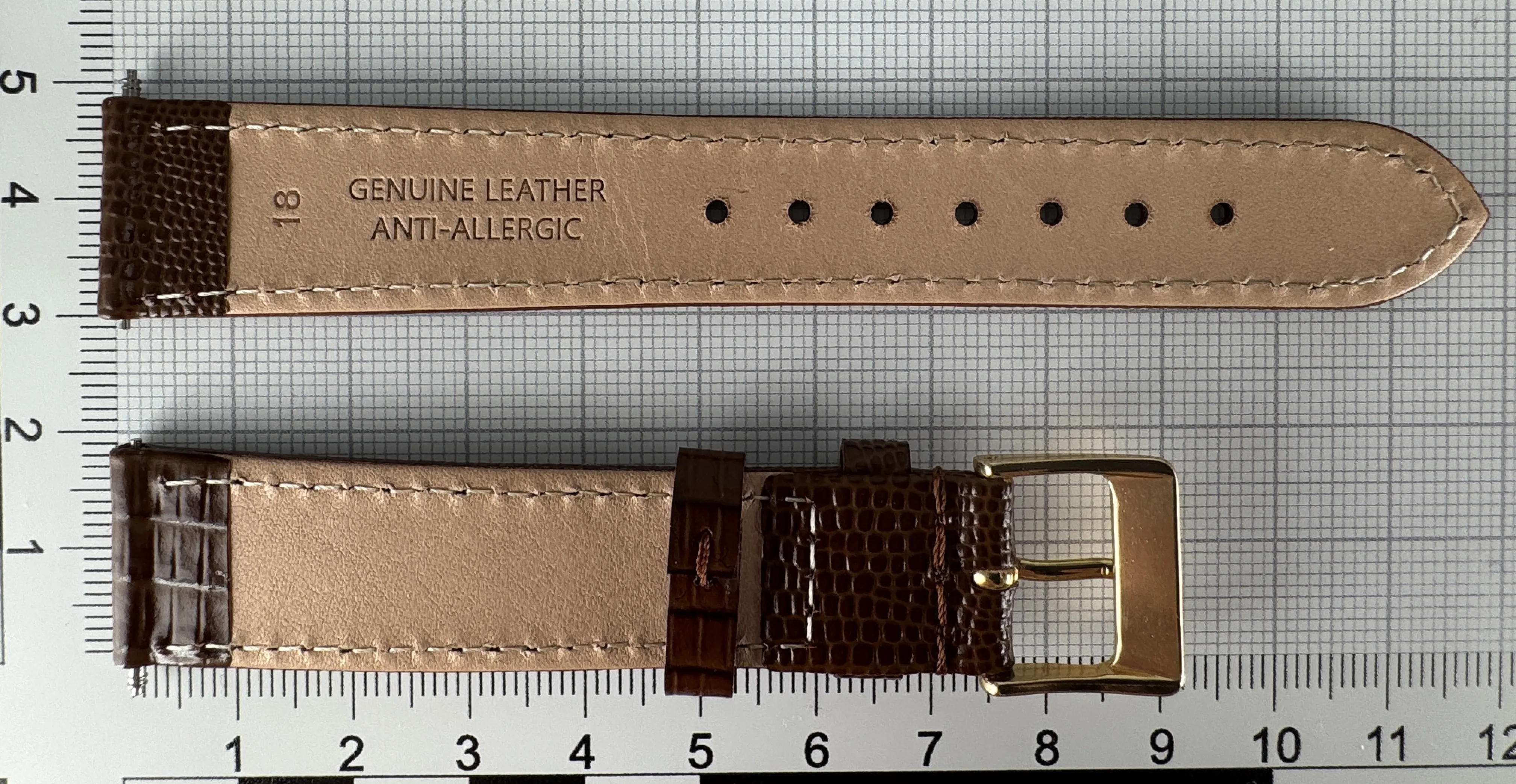 Uhrenarmband Leder 18mm braun - Kalbsleder mit Eidechsenstruktur - 16mm vergoldet