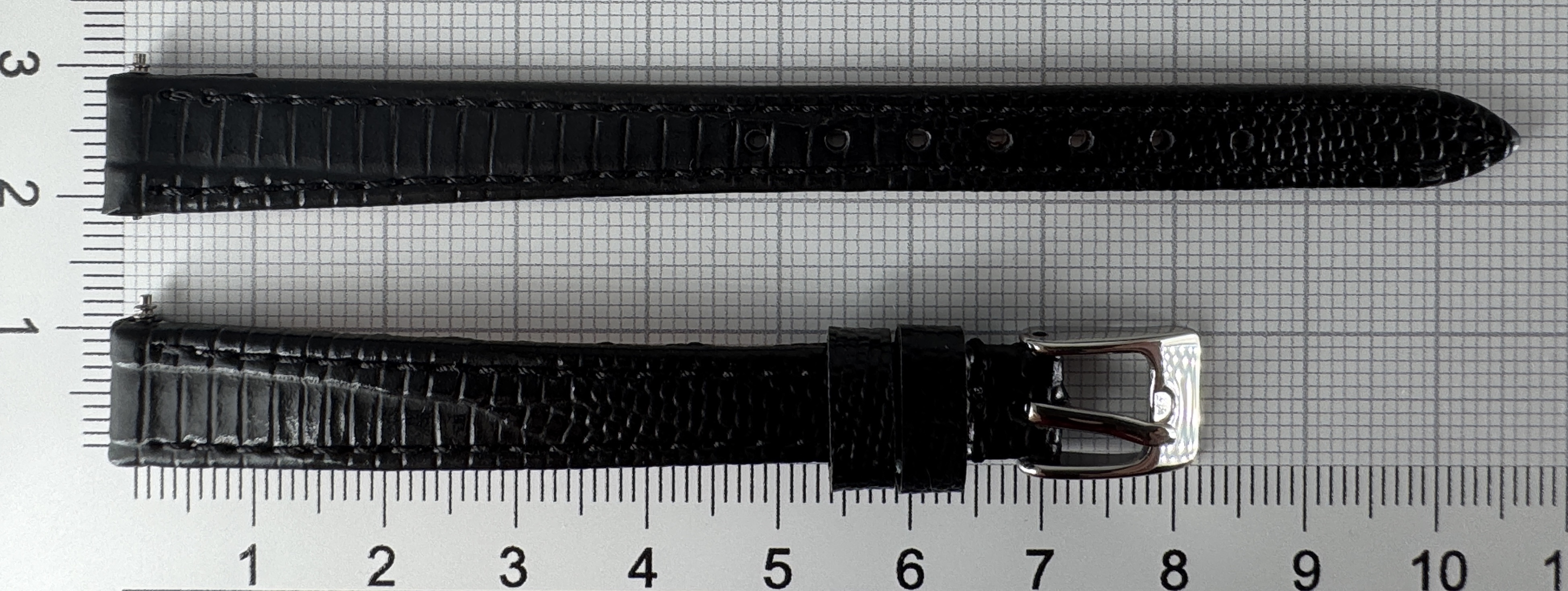 Uhrenarmband Leder 10mm schwarz silber Eidechsenstruktur