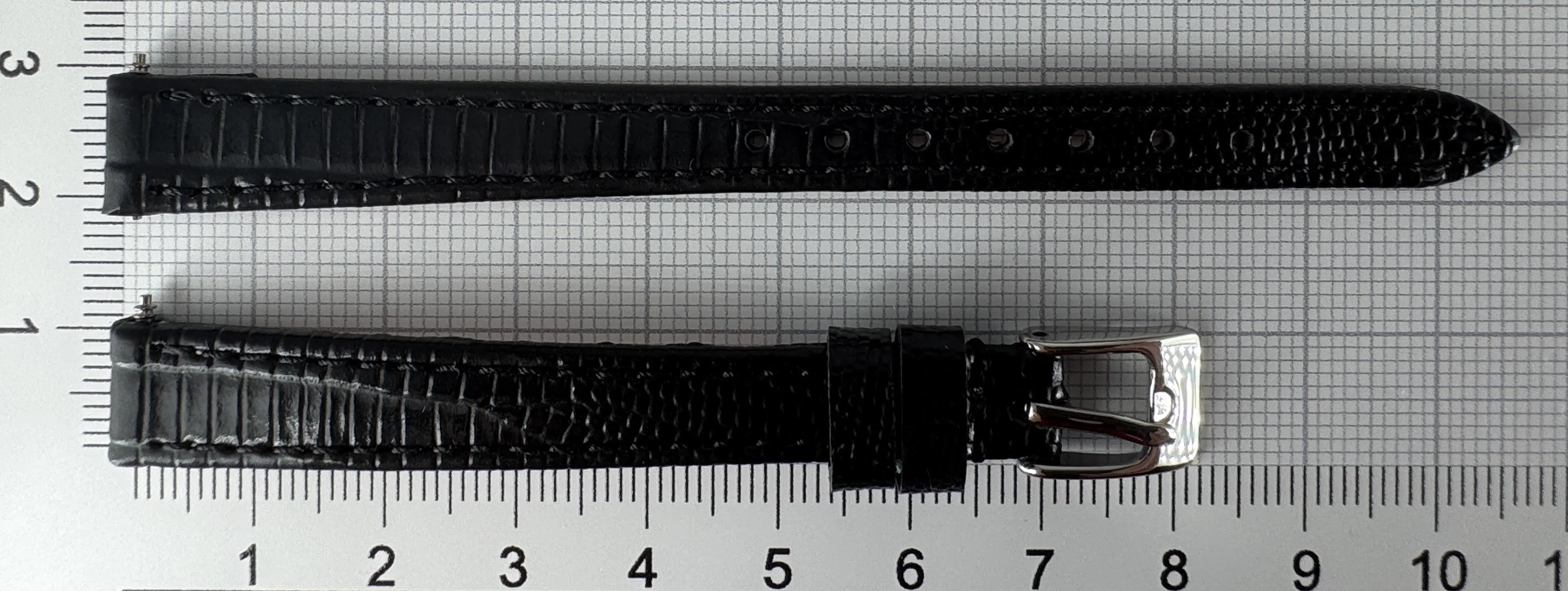 Uhrenarmband Leder 10mm schwarz silber Eidechsenstruktur Uhrenarmband Leder 10mm schwarz silber Eidechsenstruktur