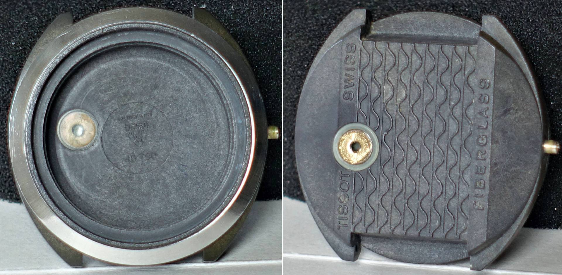 Detailaufnahme der Rückseite eines Tissot Uhrengehäuses aus Fiberglas