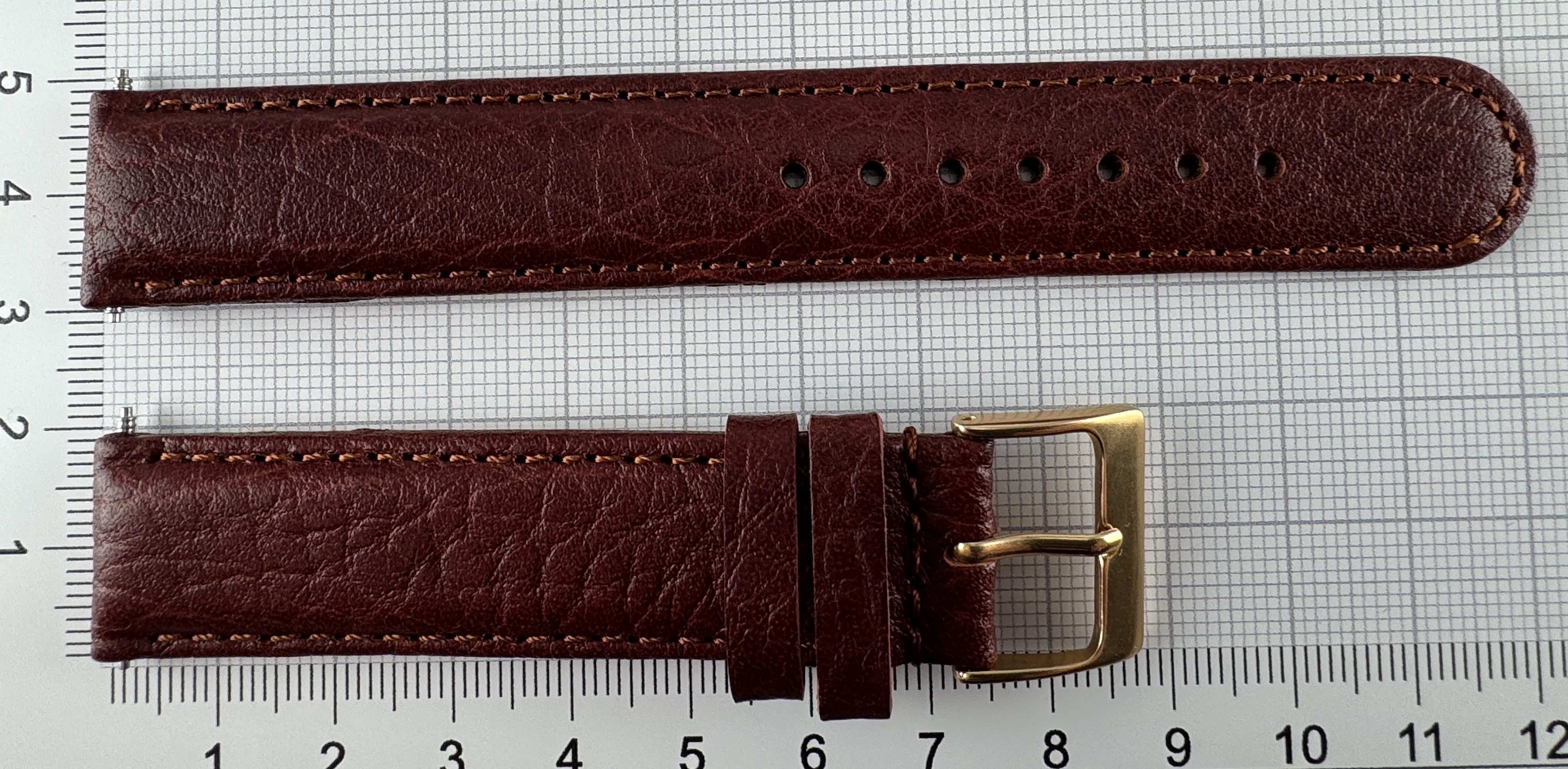 Uhrenarmband 18 mm braunes belüftetes Kalbsleder goldfarbene Schnalle