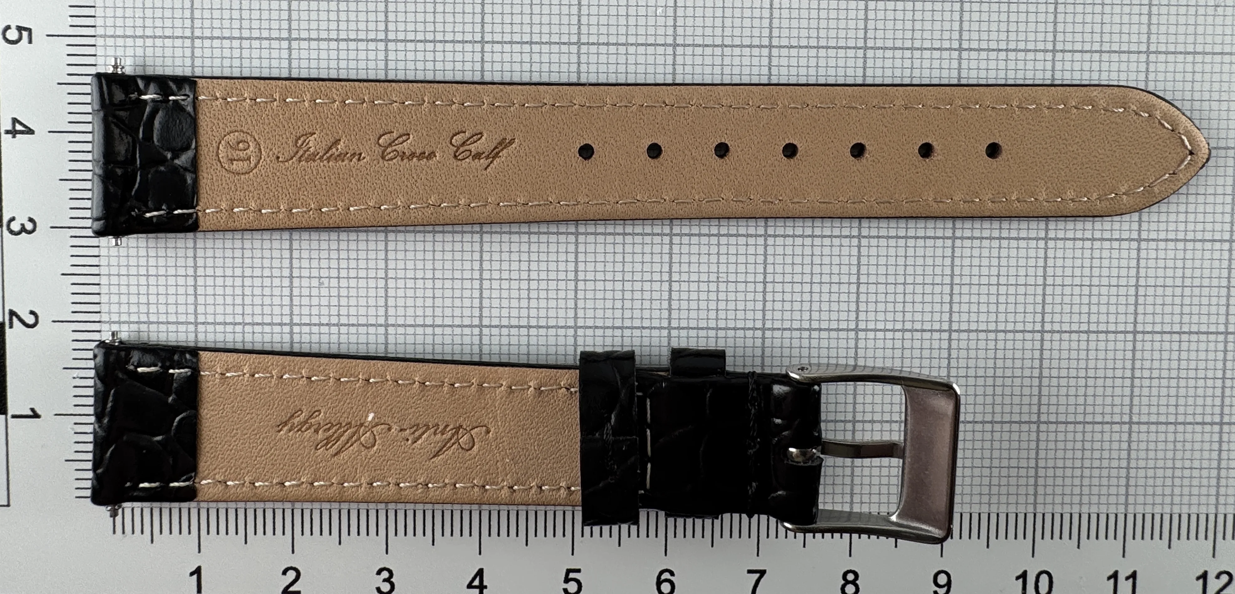 Uhrenarmband Leder 16mm schwarz - Kalbsleder mit Krokodilstruktur - 14mm Edelstahl