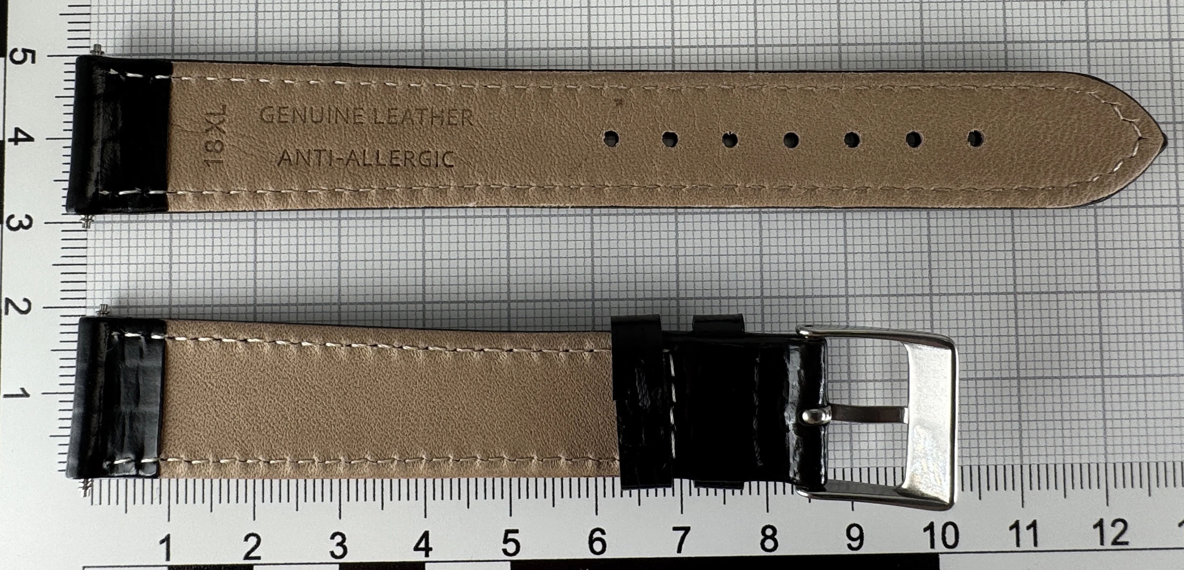 Uhrenarmband XL Leder 18mm schwarz - Kalbsleder mit Krokodilstruktur - 16mm Edelstahl