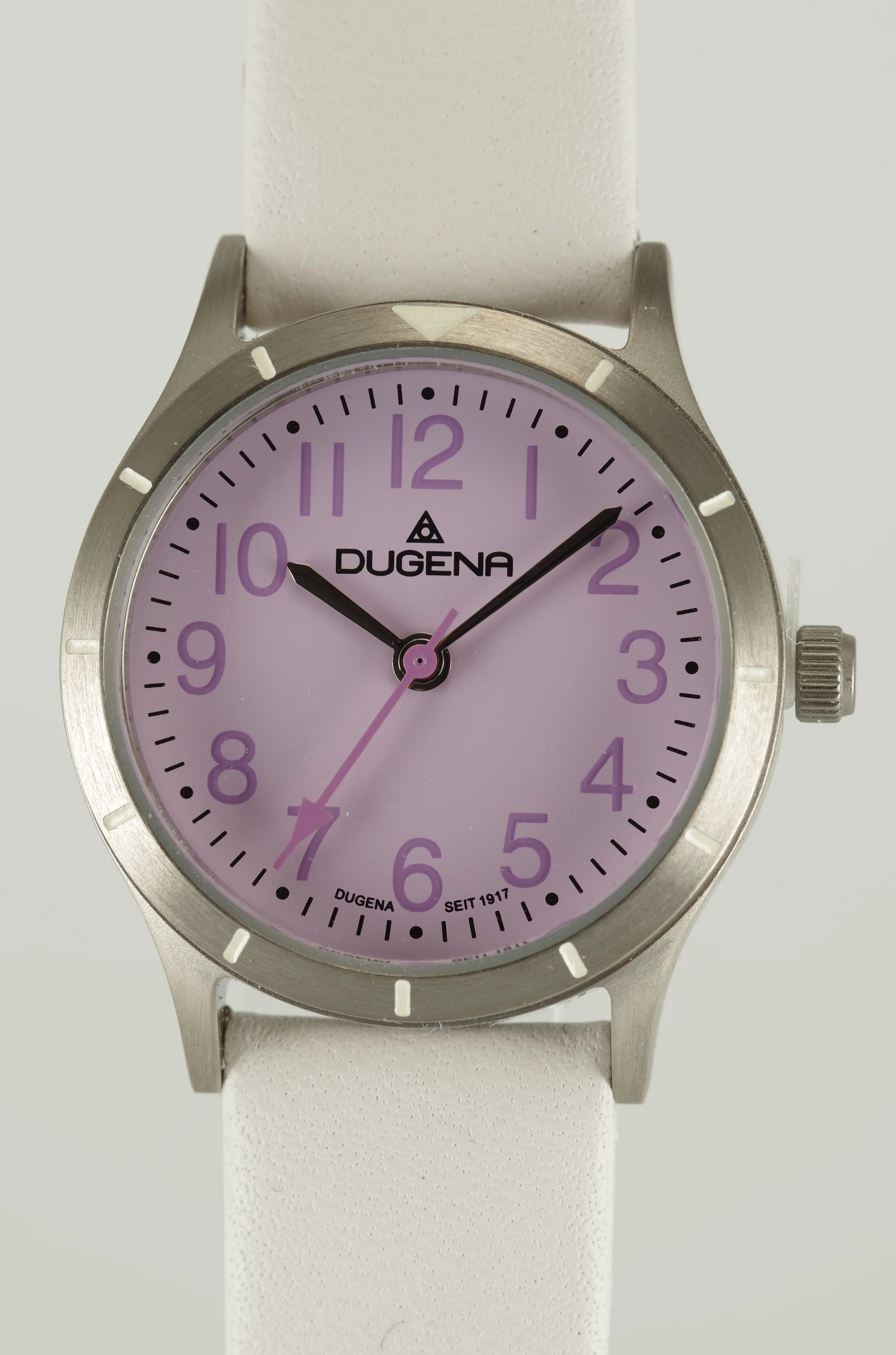 Feminine Dugena Armbanduhr Quartz Titan Mineralglas Kalbsleder Lila Weiss