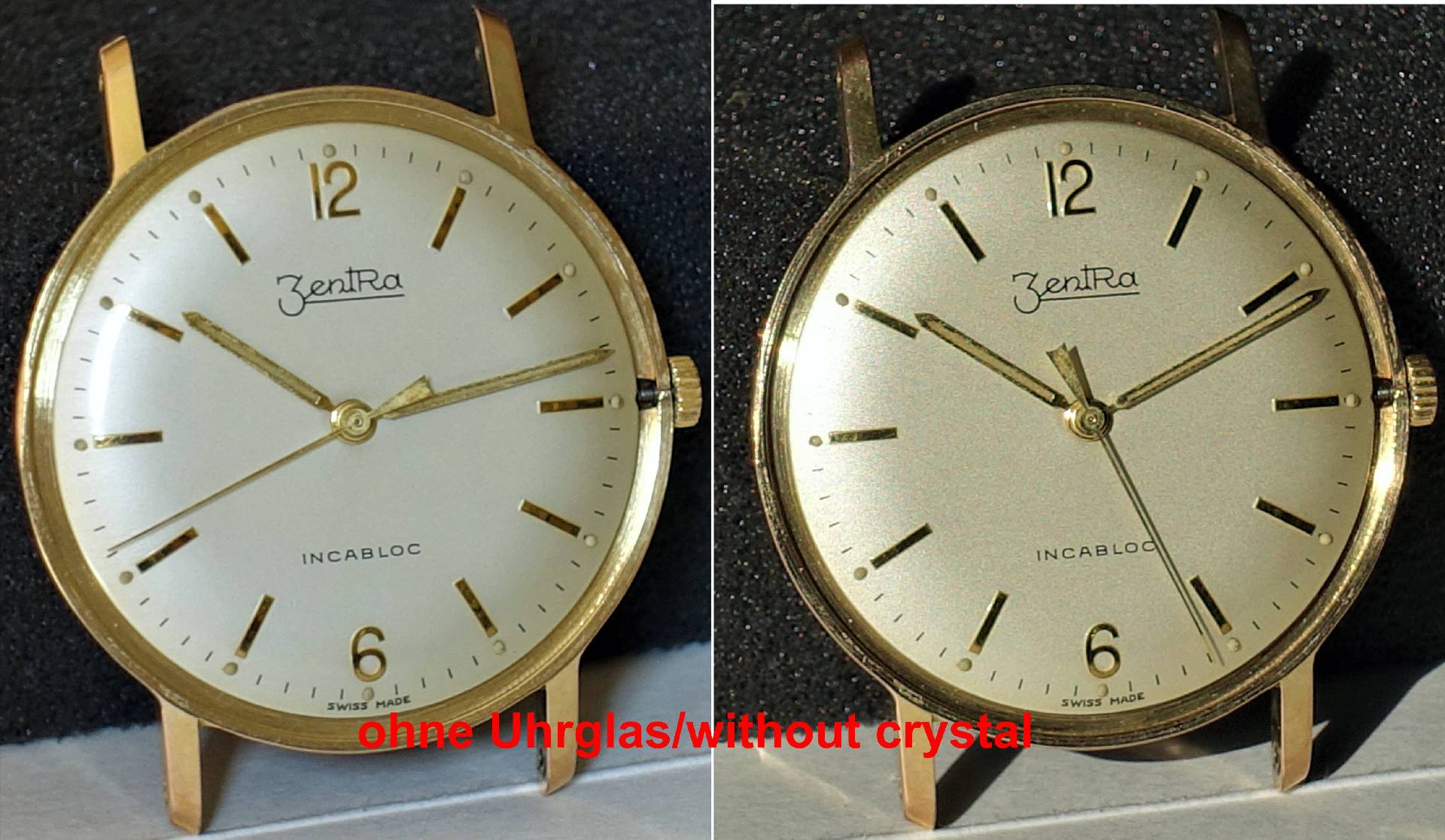 Goldfarbene Armbanduhr mit hellem Zifferblatt und goldfarbenen Zeigern.