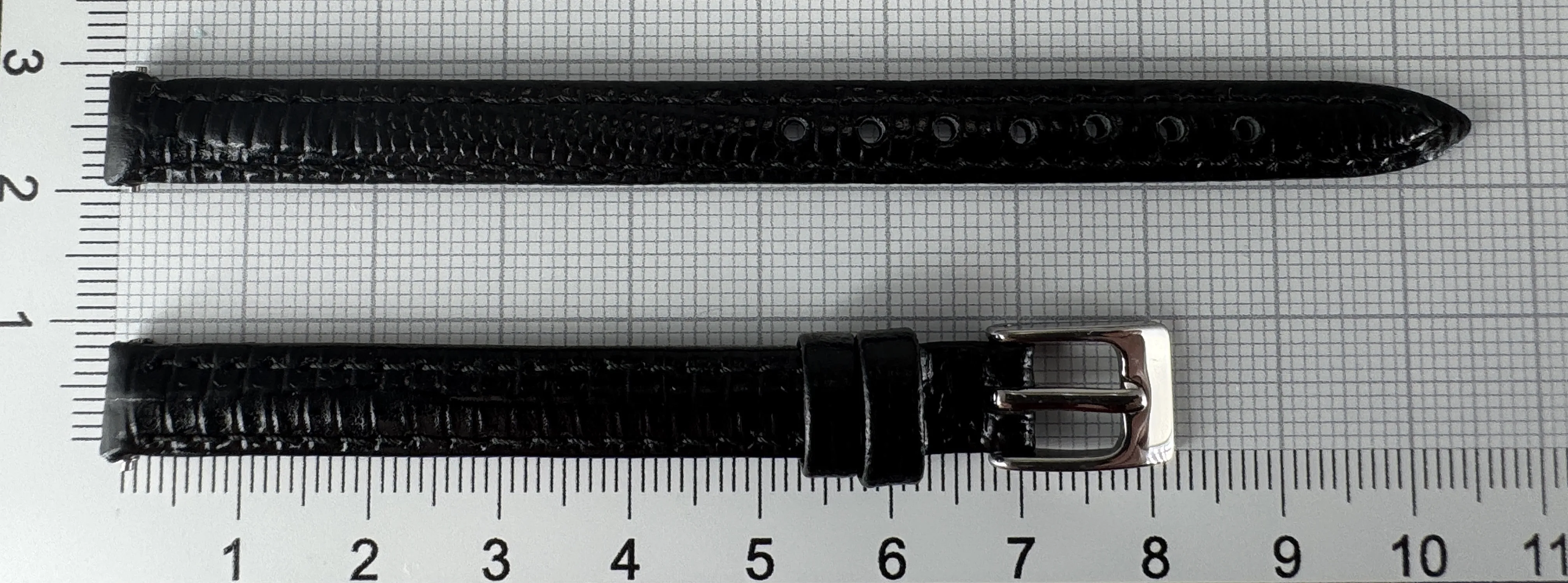 Uhrenarmband Leder 8mm schwarz silber Eidechsenstruktur Uhrenarmband Leder 8mm schwarz silber Eidechsenstruktur