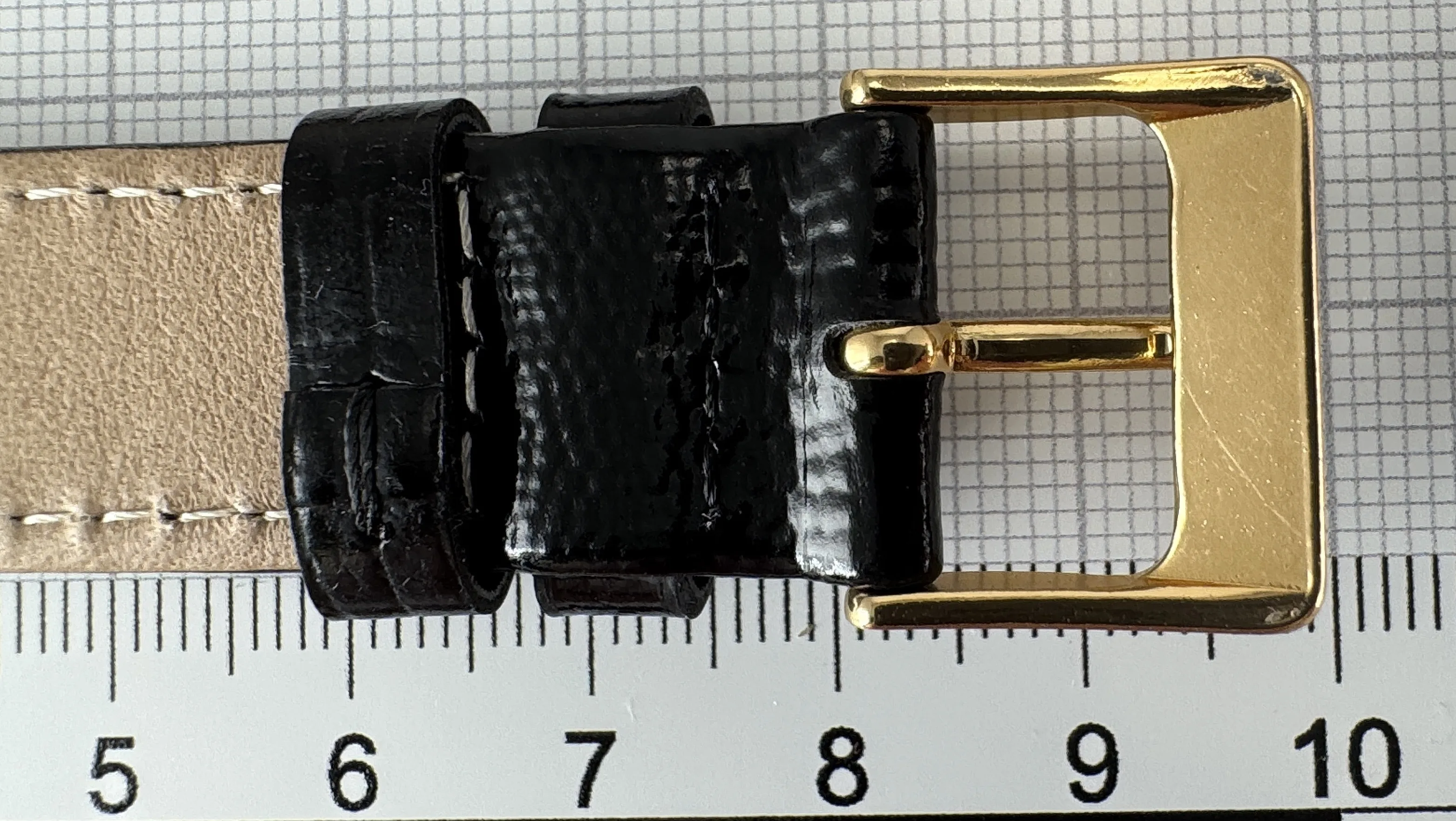 Uhrenarmband XL Leder 18mm schwarz - Kalbsleder mit Krokodilstruktur - 16mm vergoldet