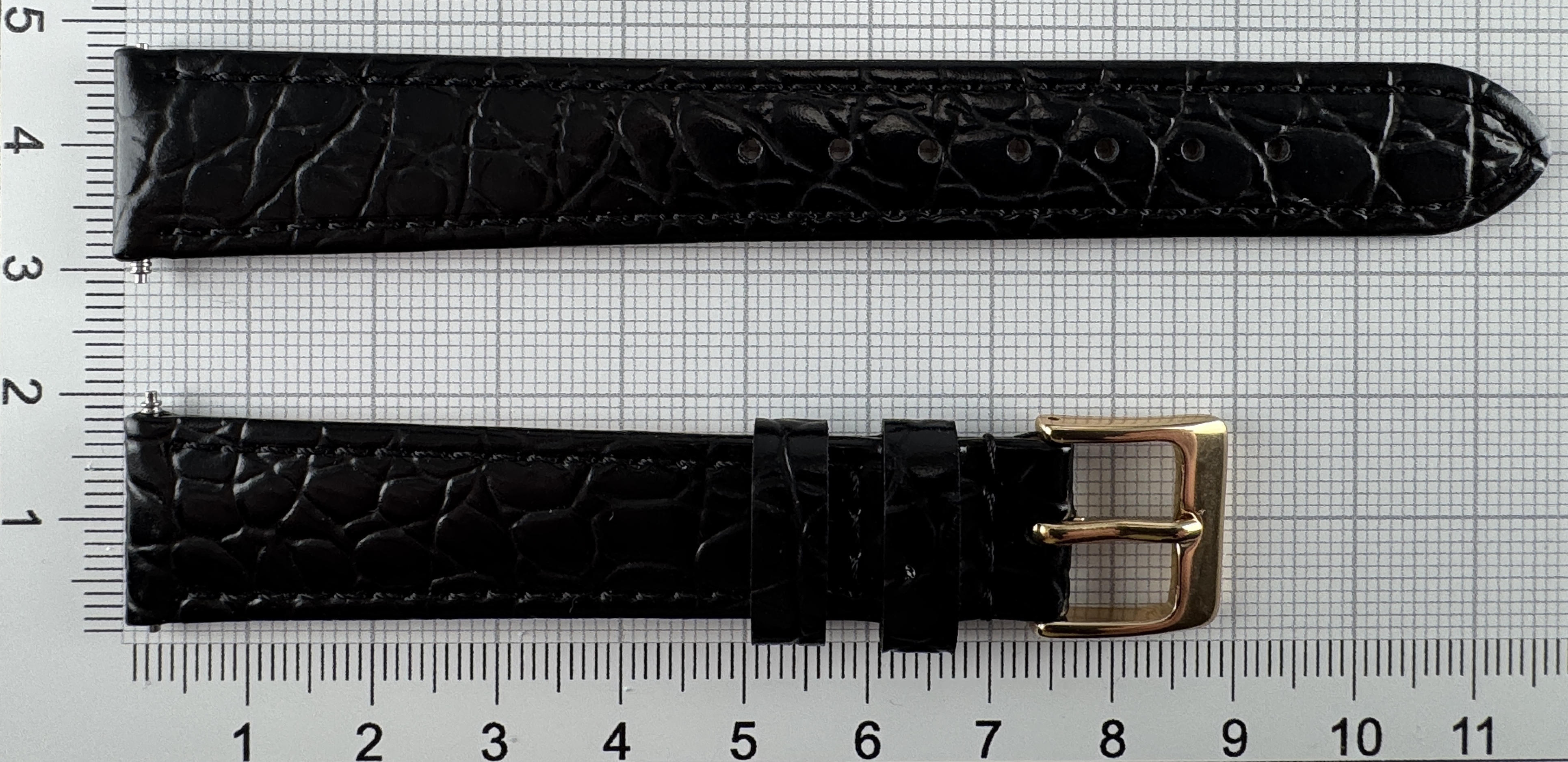 Uhrenarmband Kalbsleder 16mm BK/GD Struktur Krokodil antiallergisch