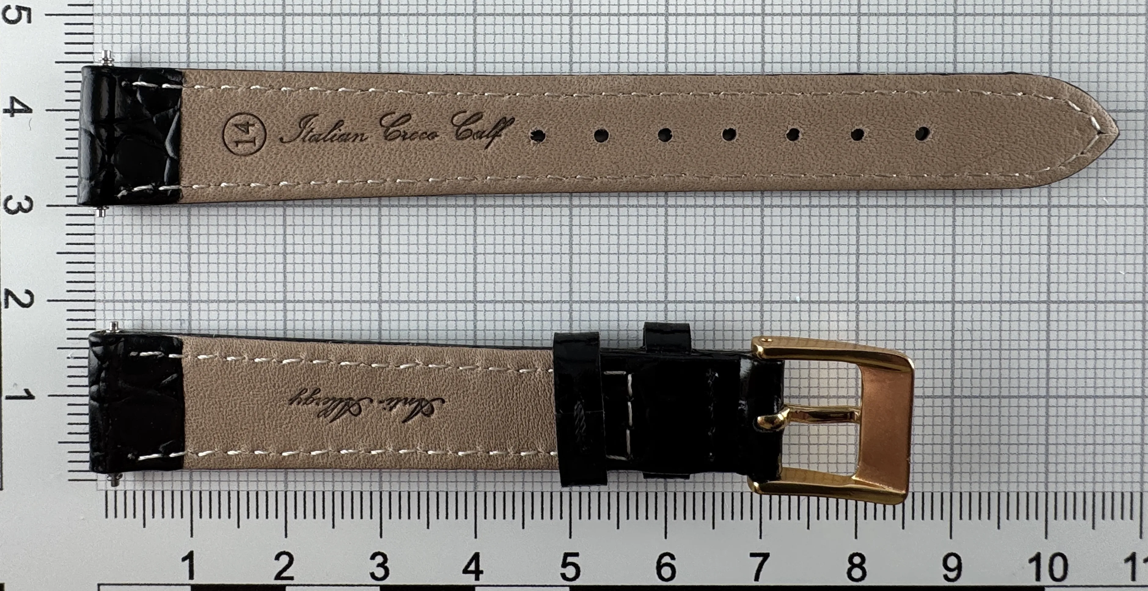 Uhrenarmband Leder 14mm schwarz - Kalbsleder mit Krokodilstruktur - 12mm vergoldet Uhrenarmband Leder 14mm schwarz - Kalbsleder mit Krokodilstruktur - 12mm vergoldet