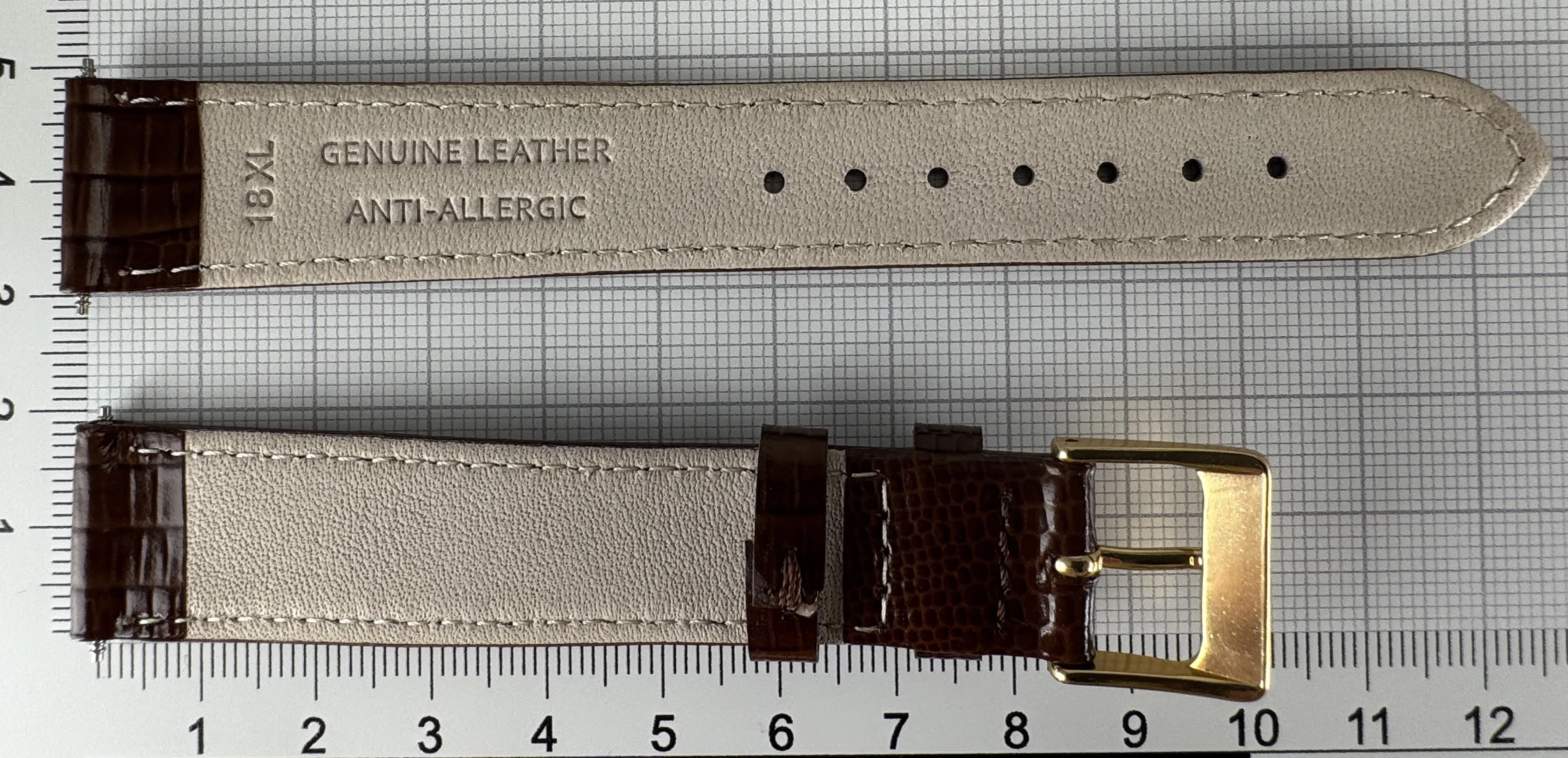 Uhrenarmband XL Leder 18mm braun - Kalbsleder mit Krokodilstruktur - 16mm vergoldet